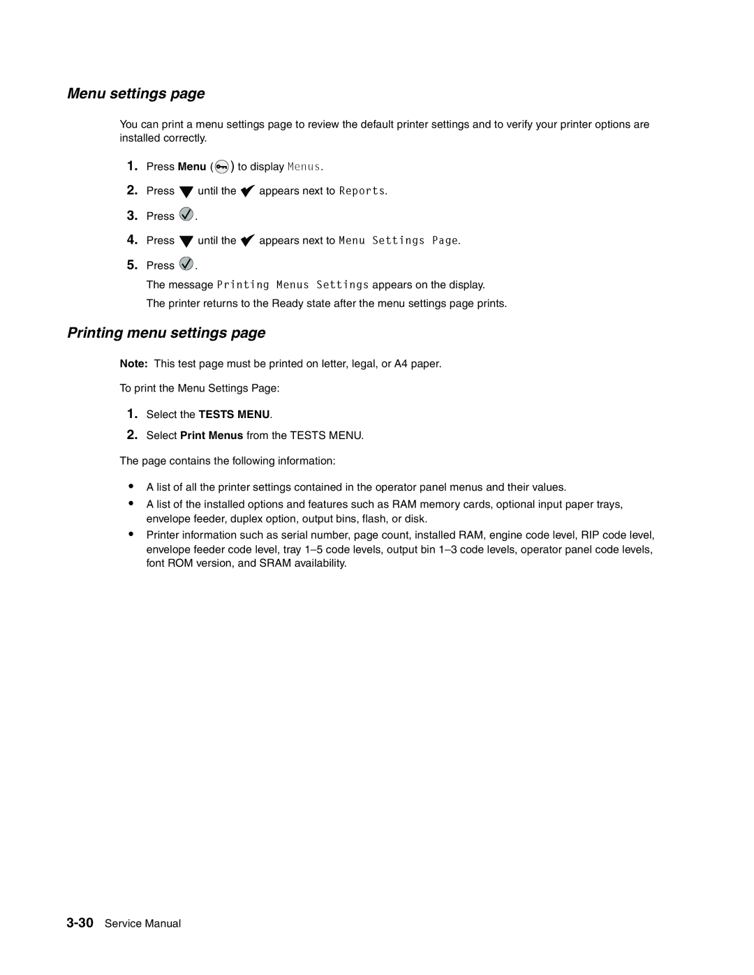 Toshiba e-STUDIO500P manual Menu settings, Printing menu settings 