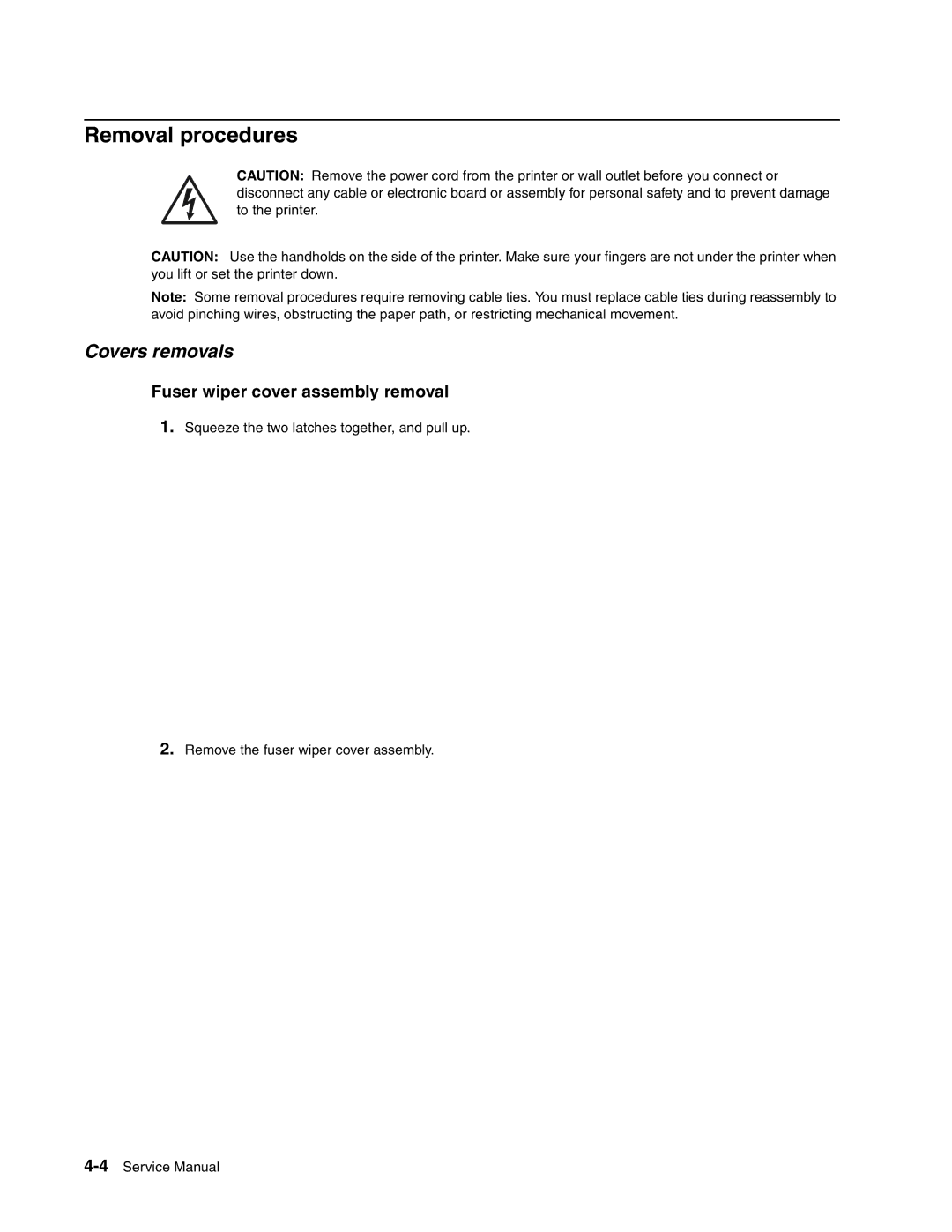 Toshiba e-STUDIO500P manual Removal procedures, Covers removals, Fuser wiper cover assembly removal 