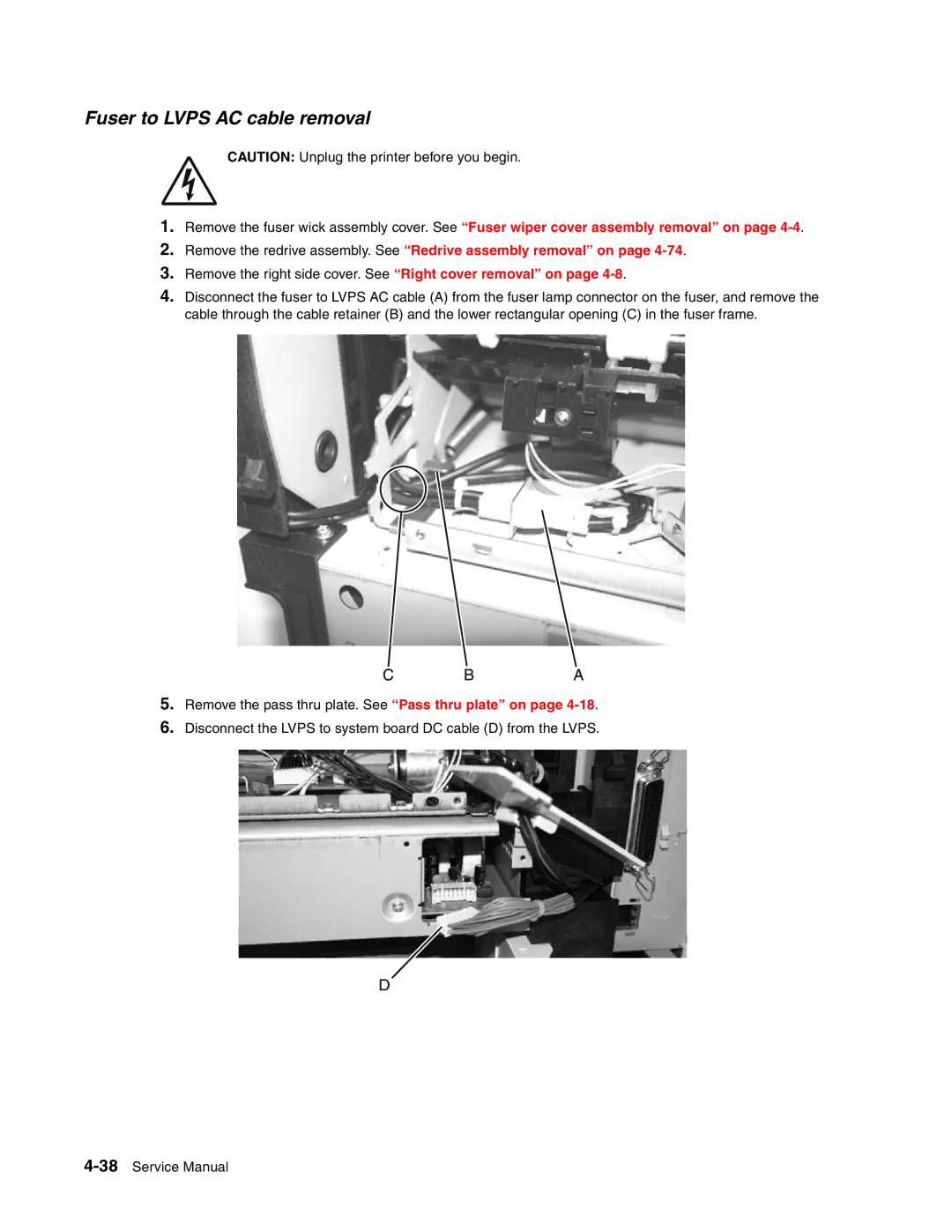 Toshiba e-STUDIO500P manual Fuser to Lvps AC cable removal 