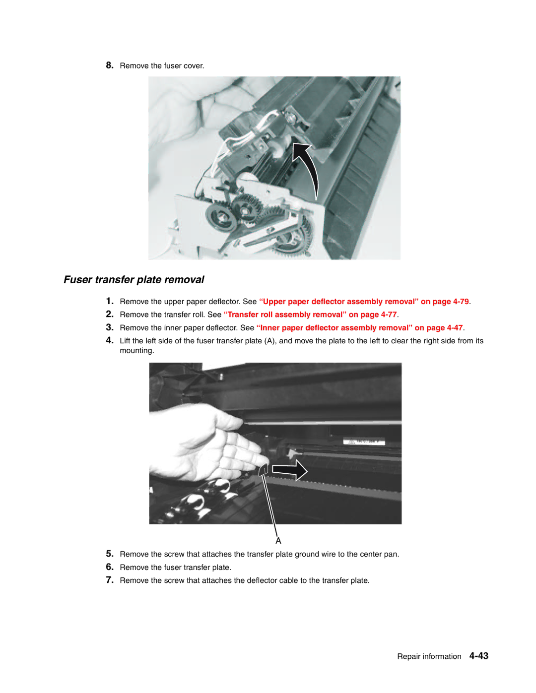 Toshiba e-STUDIO500P manual Fuser transfer plate removal 