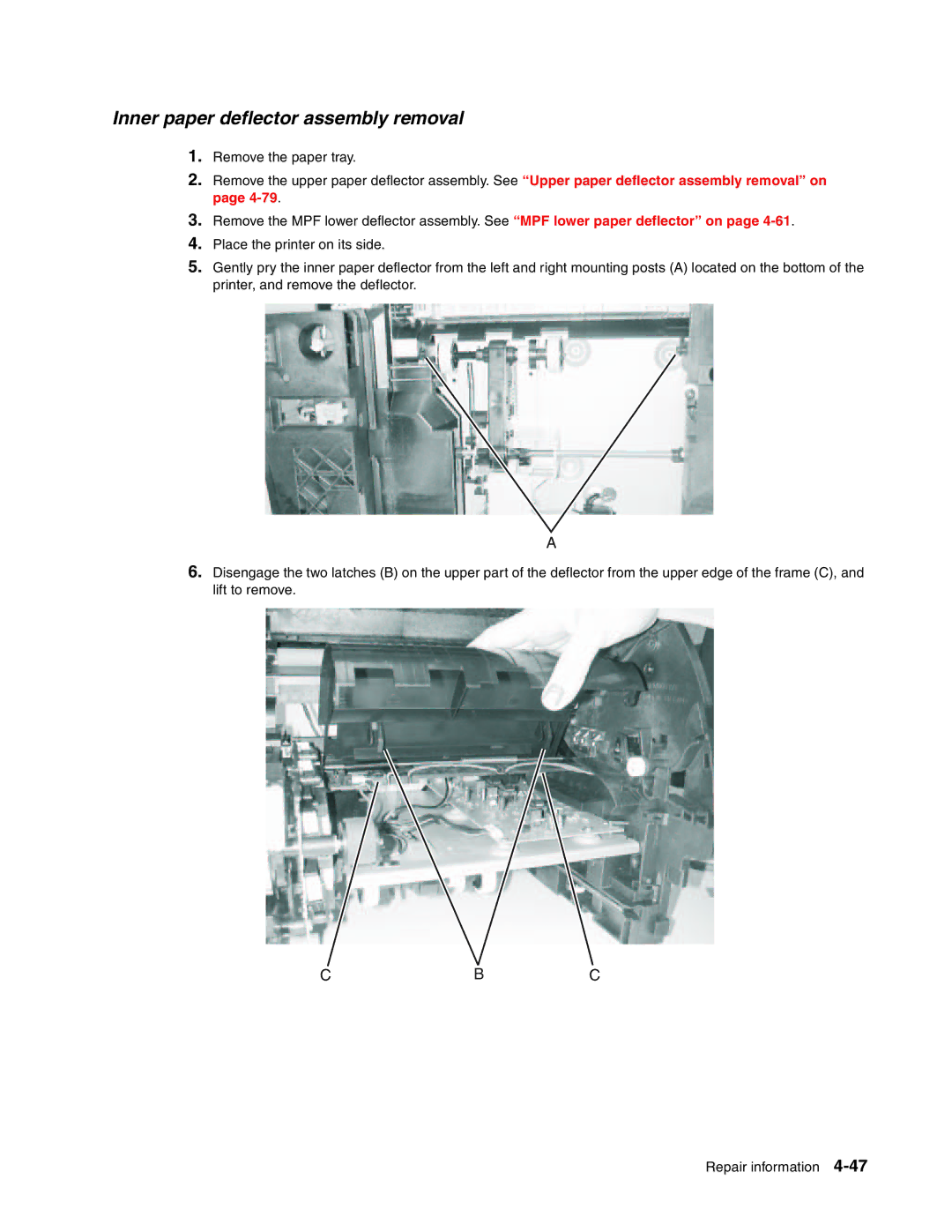 Toshiba e-STUDIO500P manual Inner paper deflector assembly removal 