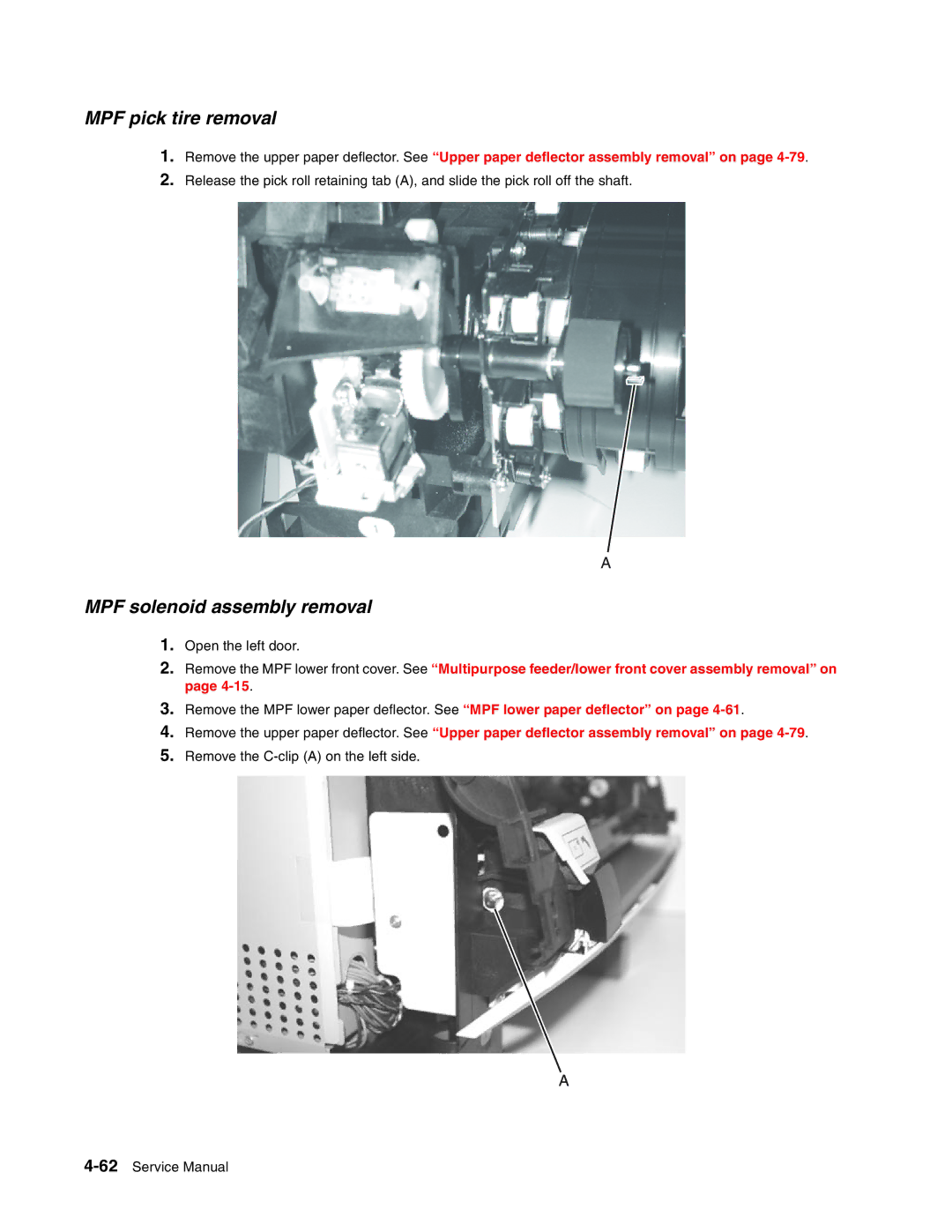 Toshiba e-STUDIO500P manual MPF pick tire removal, MPF solenoid assembly removal 