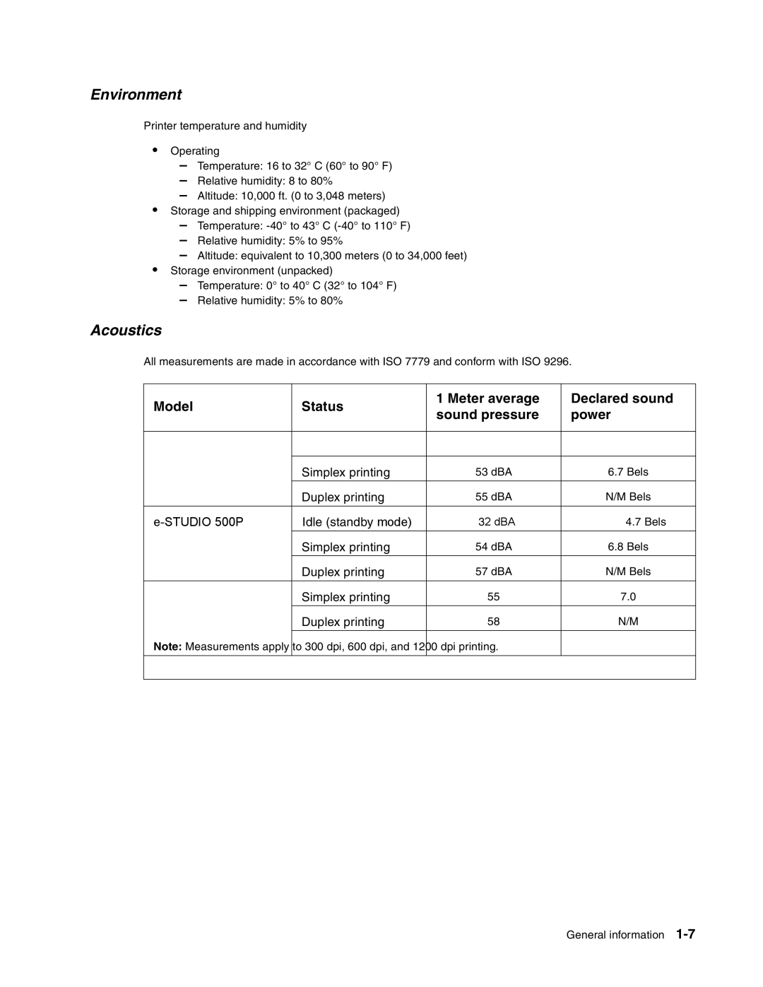 Toshiba e-STUDIO500P manual Environment, Acoustics 