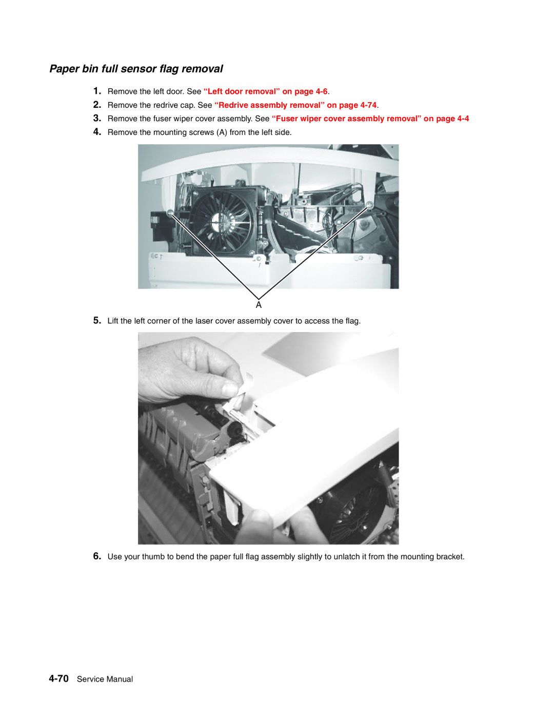 Toshiba e-STUDIO500P manual Paper bin full sensor flag removal 