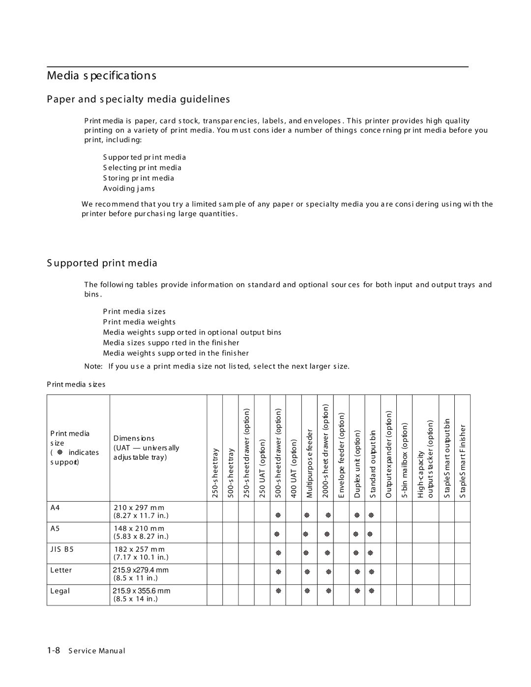 Toshiba e-STUDIO500P manual Media s pecifications 