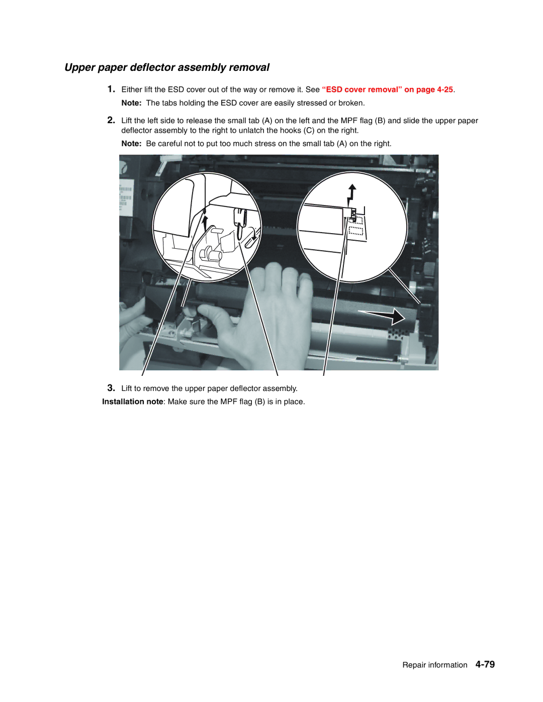 Toshiba e-STUDIO500P manual Upper paper deflector assembly removal 