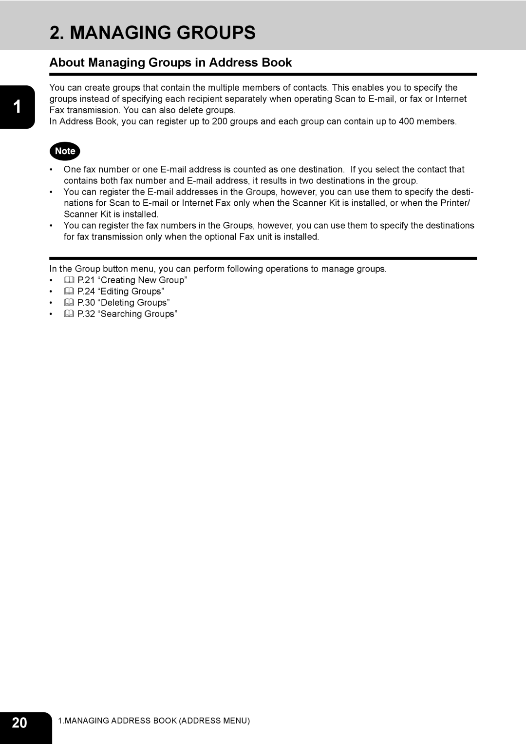 Toshiba E-STUDIO520 manual About Managing Groups in Address Book 