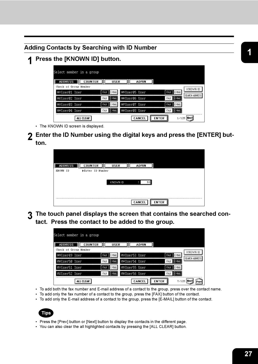 Toshiba E-STUDIO520 manual Known ID screen is displayed 