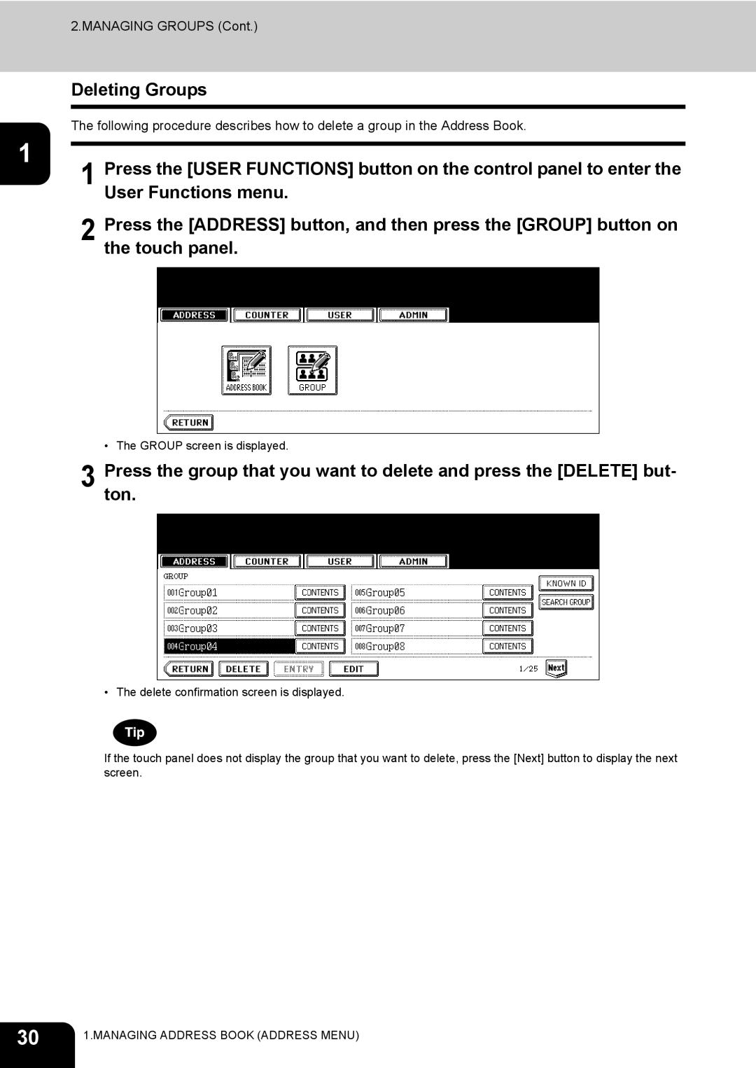 Toshiba E-STUDIO520 manual Deleting Groups 