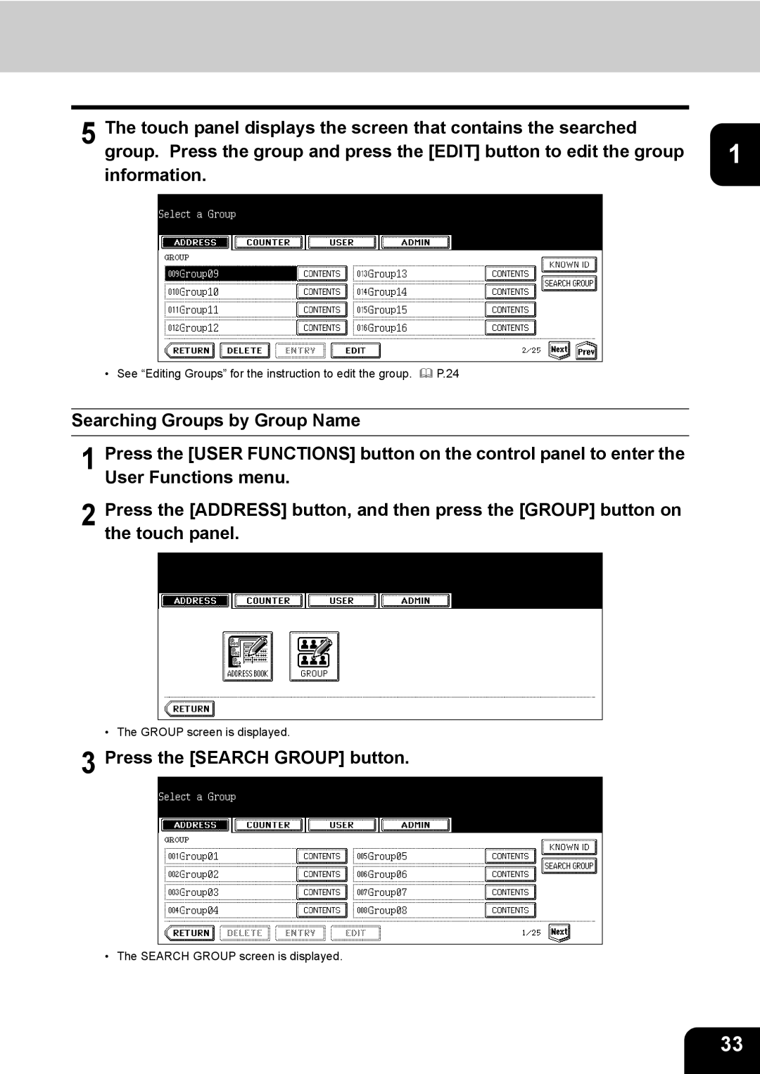 Toshiba E-STUDIO520 manual Press the Search Group button 