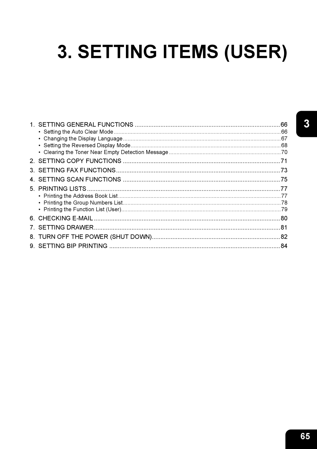 Toshiba E-STUDIO520 manual Setting Items User 