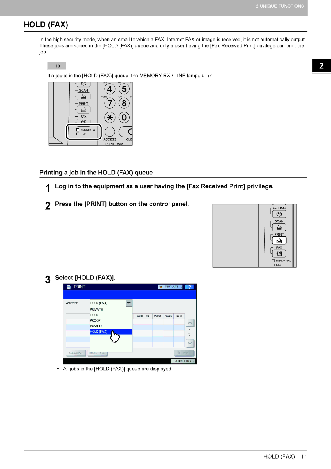 Toshiba e-STUDIO5540C/6540C/6550C manual Hold FAX 