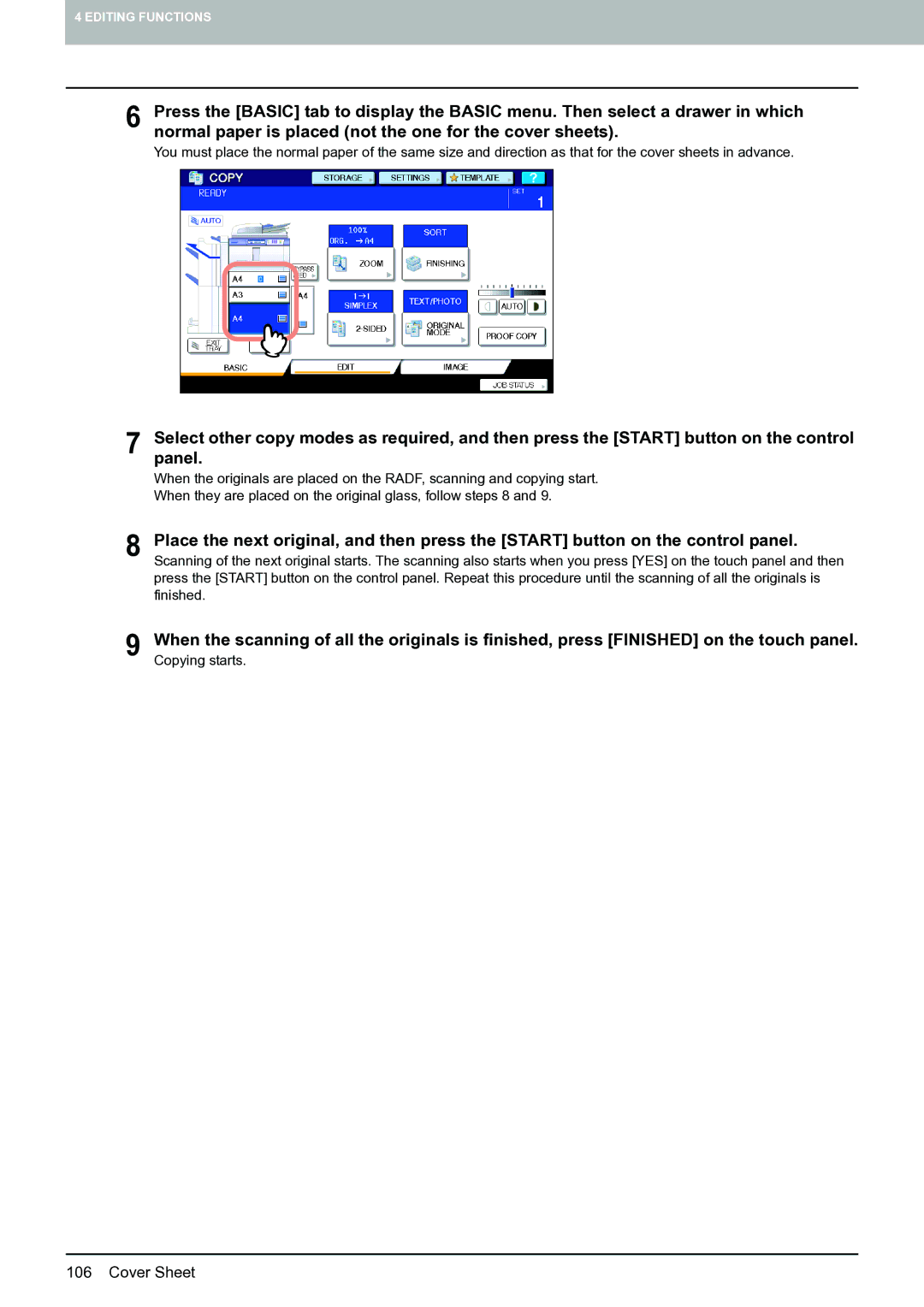 Toshiba E-STUDIO555 manual When they are placed on the original glass, follow steps 8 