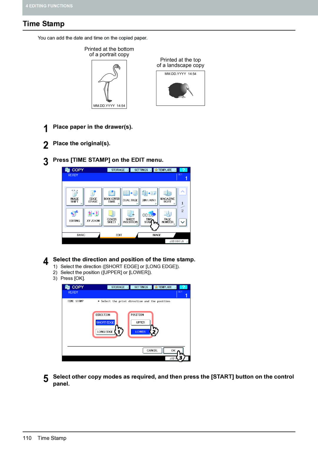 Toshiba E-STUDIO555 manual Time Stamp 