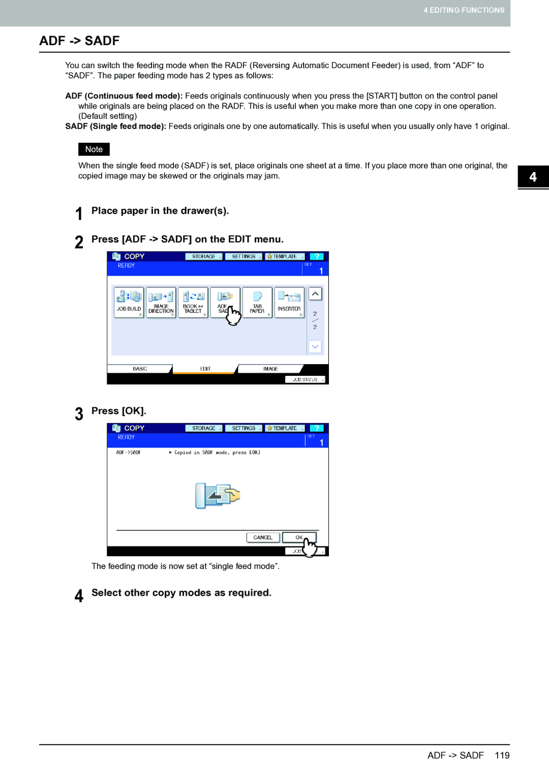 Toshiba E-STUDIO555 manual ADF Sadf 