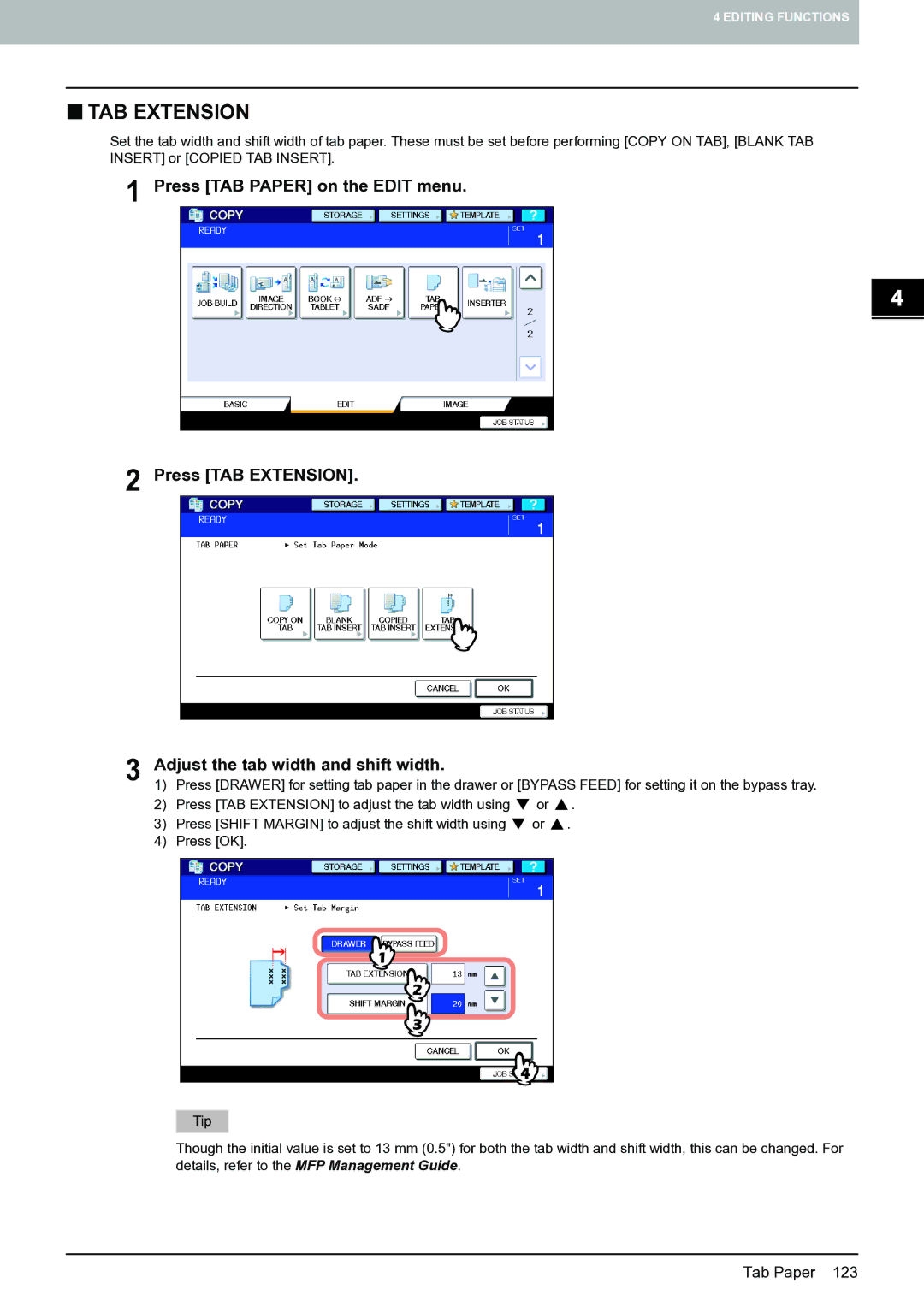 Toshiba E-STUDIO555 manual „ TAB Extension 