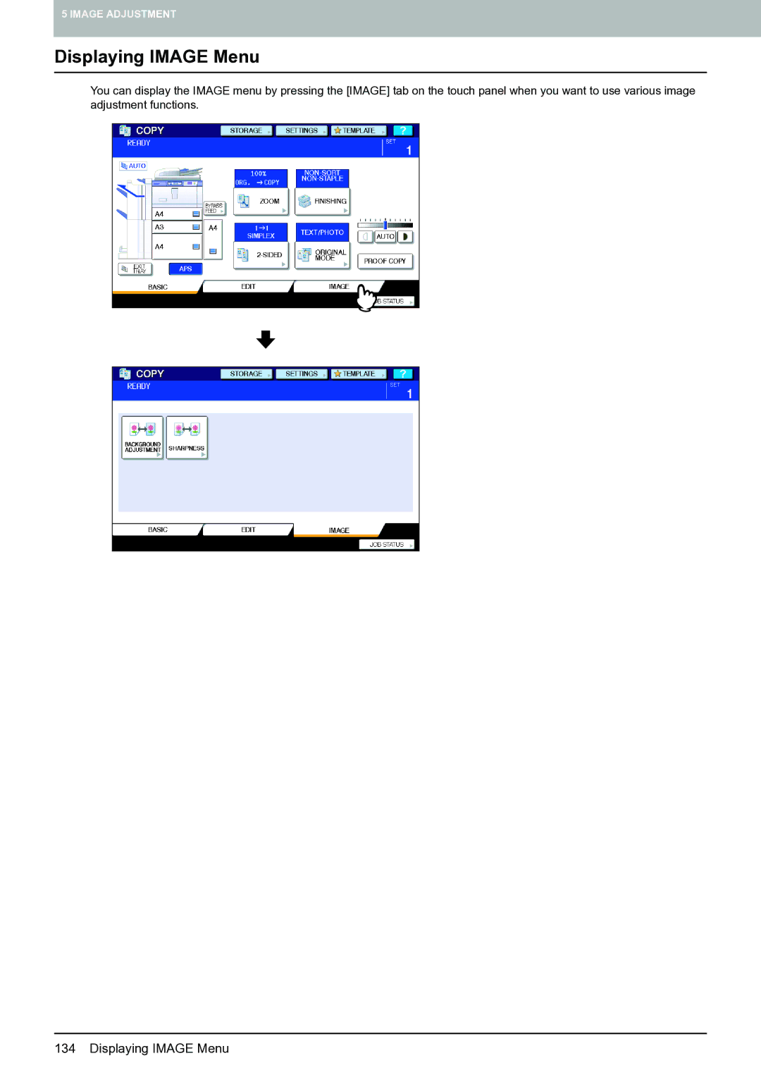 Toshiba E-STUDIO555 manual Displaying Image Menu 