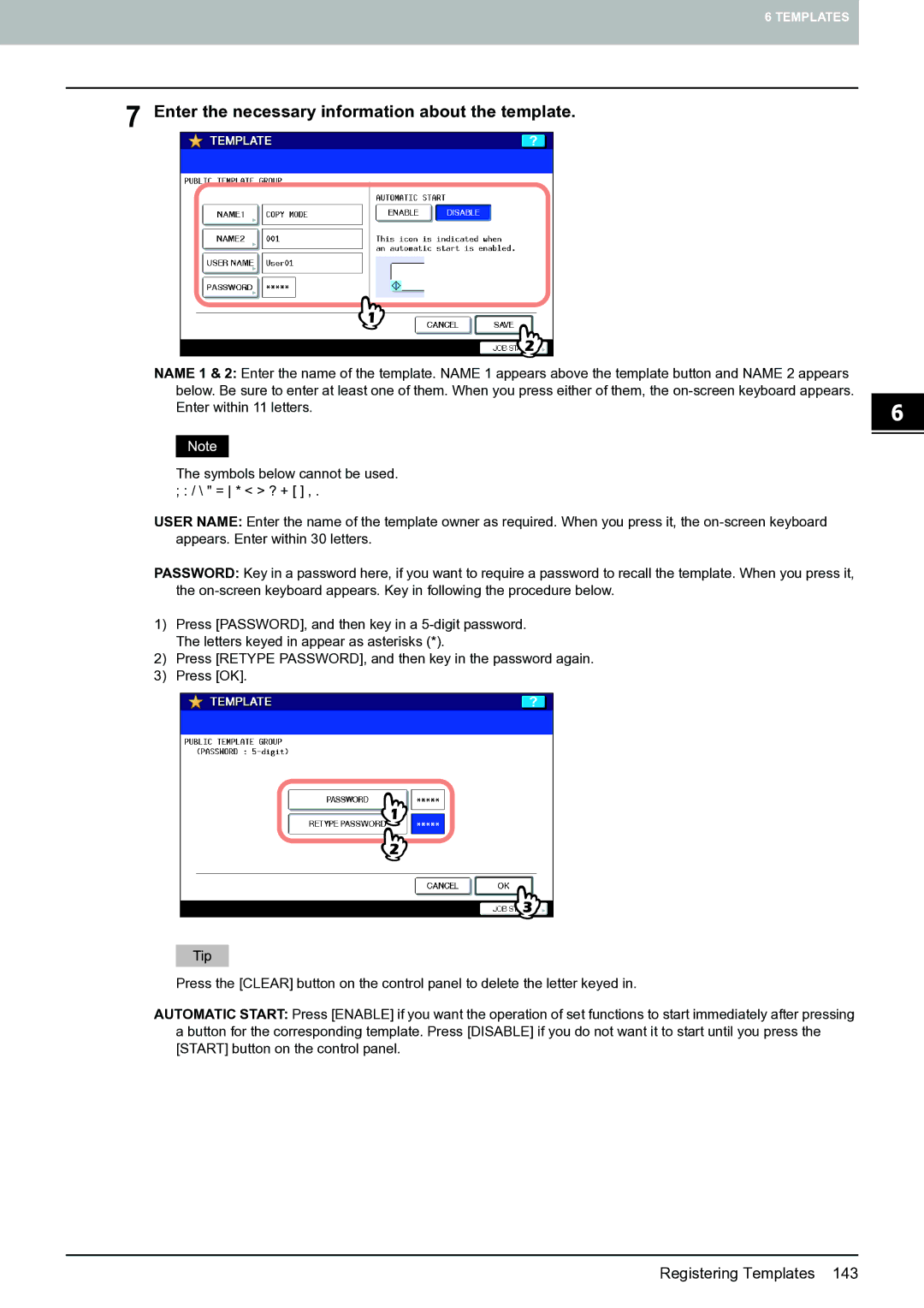 Toshiba E-STUDIO555 manual Enter the necessary information about the template 