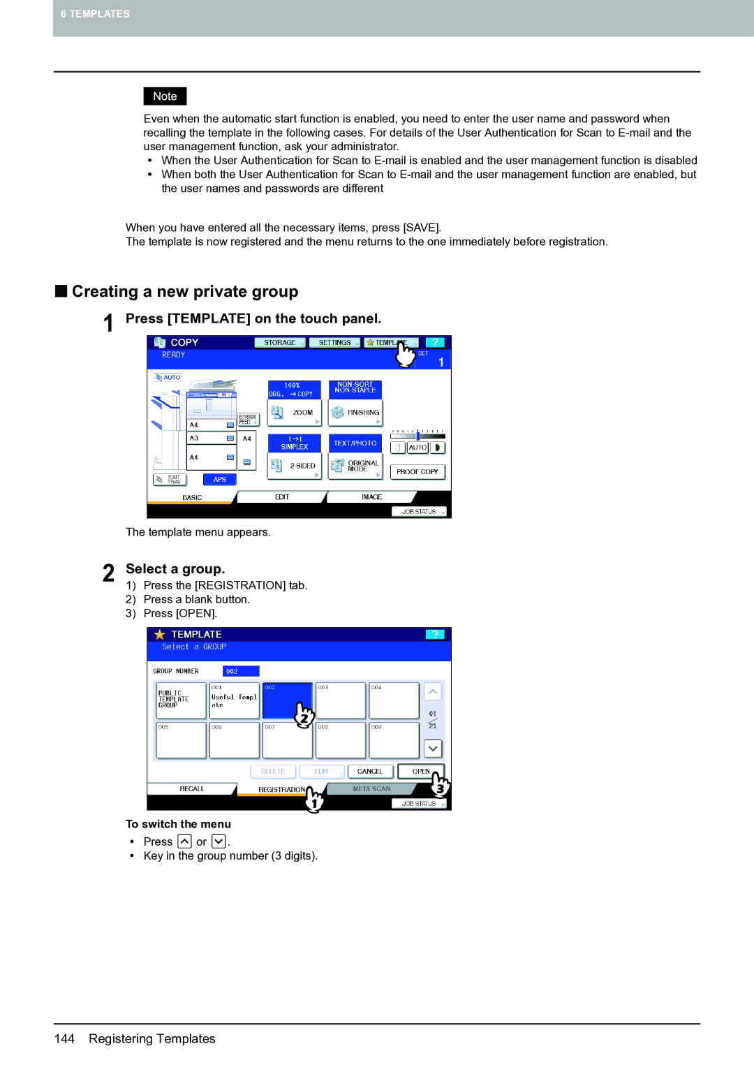 Toshiba E-STUDIO555 manual „ Creating a new private group, Select a group 