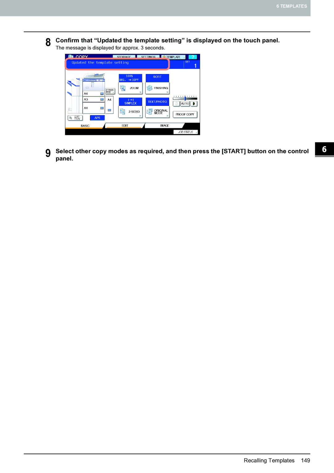 Toshiba E-STUDIO555 manual Recalling Templates 