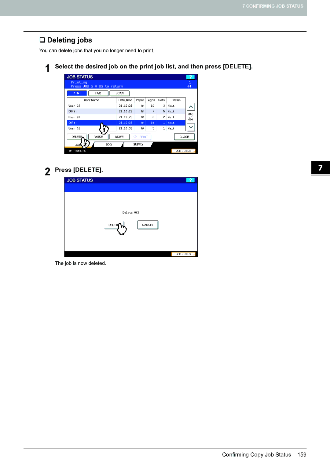 Toshiba E-STUDIO555 manual ‰ Deleting jobs 