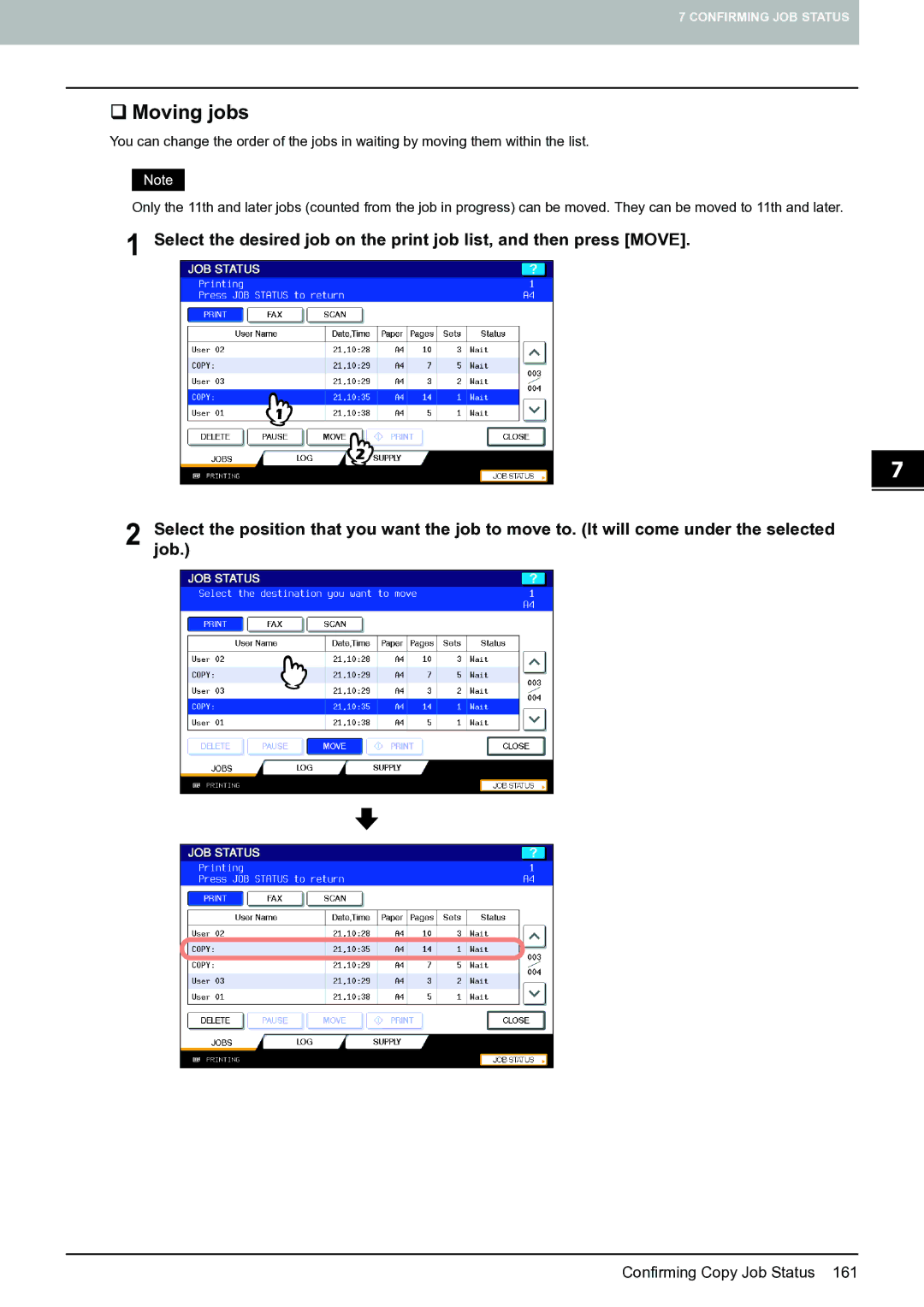 Toshiba E-STUDIO555 manual ‰ Moving jobs 