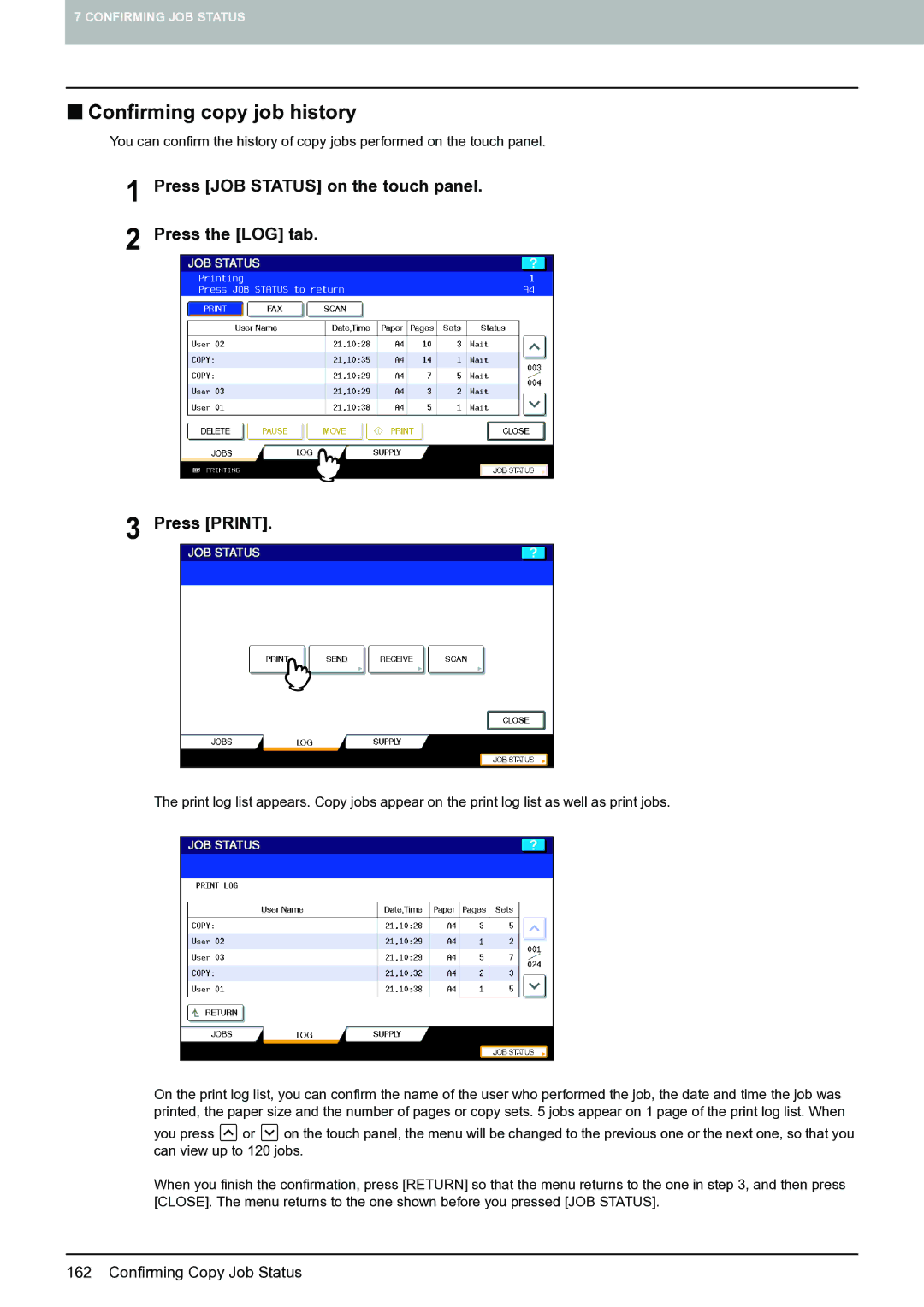 Toshiba E-STUDIO555 manual „ Confirming copy job history 