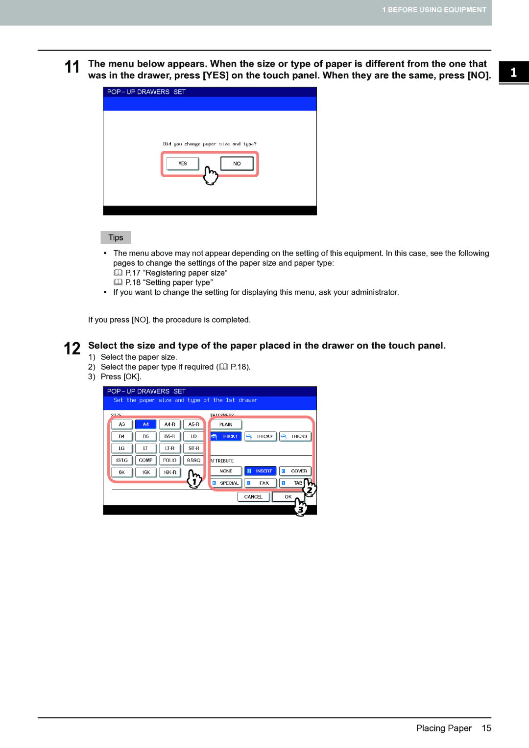 Toshiba E-STUDIO555 manual Select the paper size 