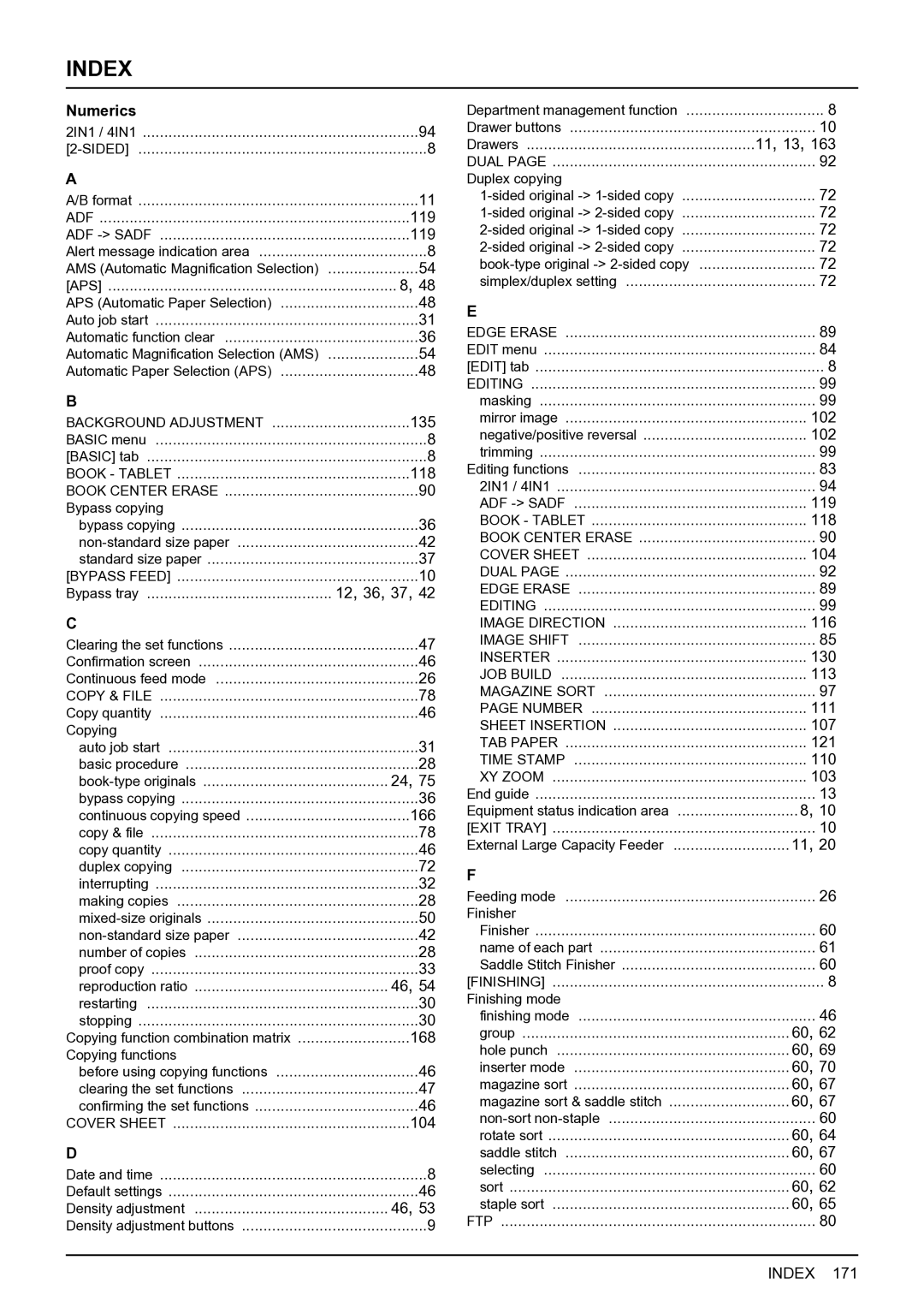 Toshiba E-STUDIO555 manual Index, Numerics 