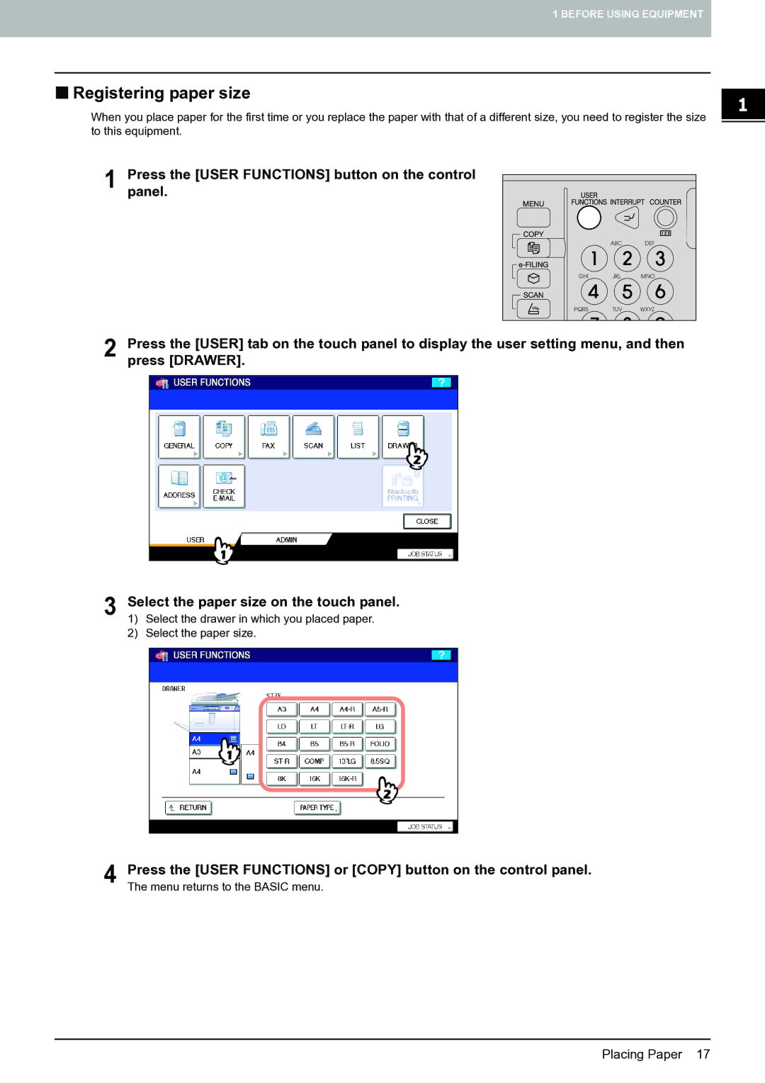 Toshiba E-STUDIO555 manual „ Registering paper size 