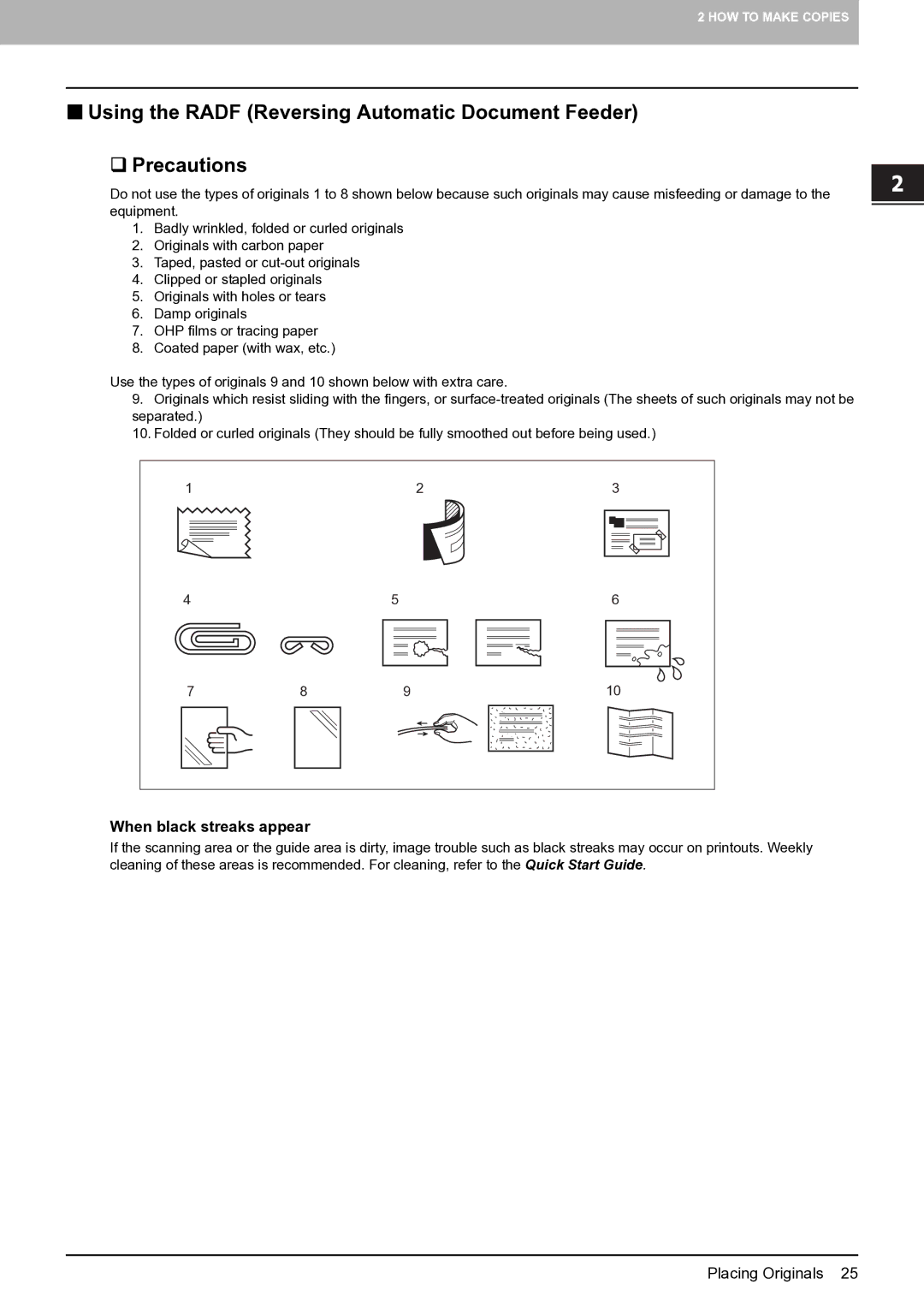 Toshiba E-STUDIO555 manual When black streaks appear 