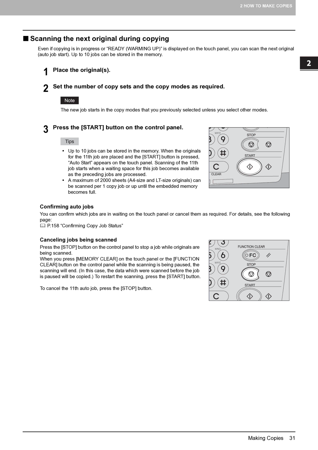 Toshiba E-STUDIO555 manual „ Scanning the next original during copying, Press the Start button on the control panel 