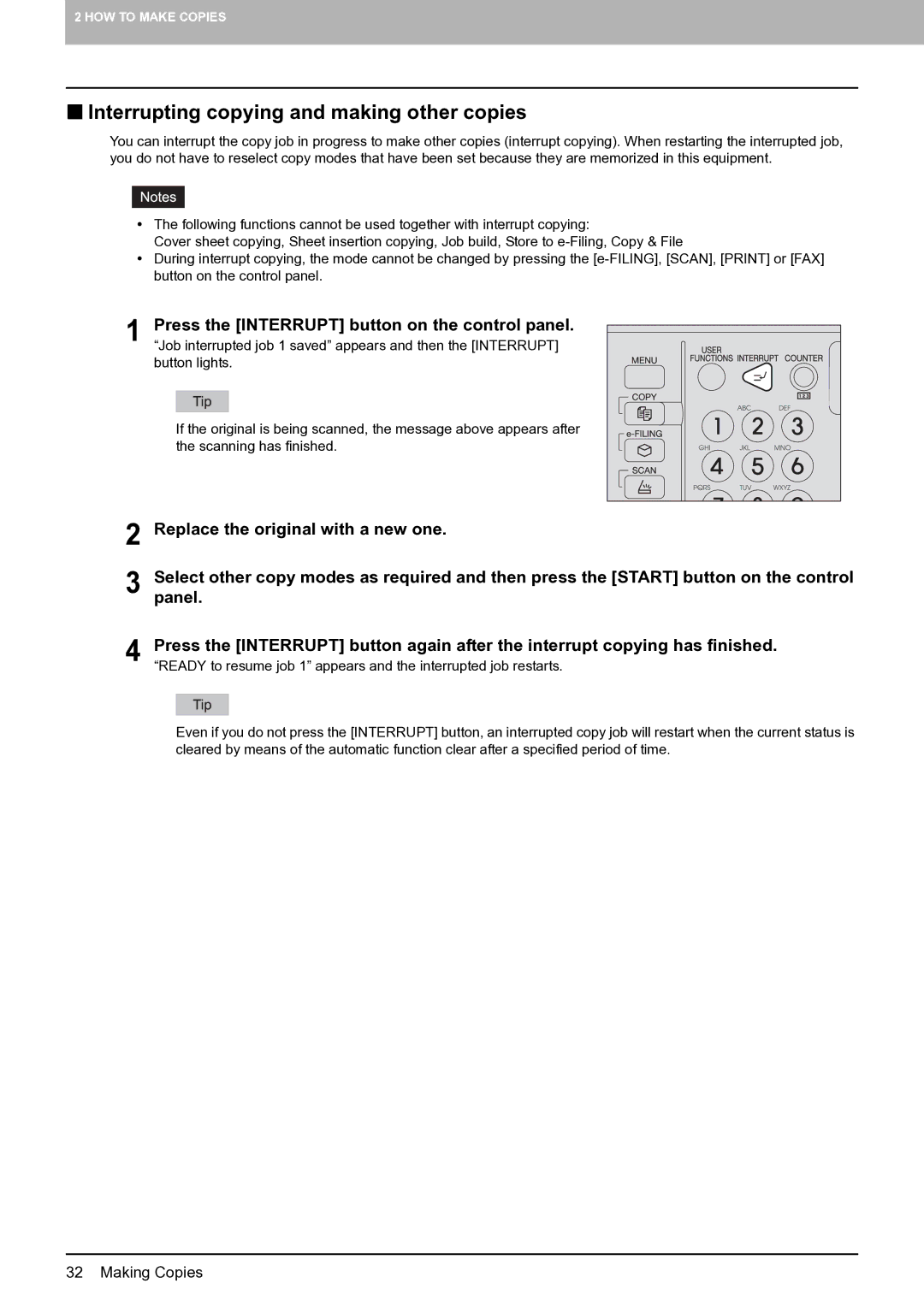 Toshiba E-STUDIO555 manual „ Interrupting copying and making other copies 