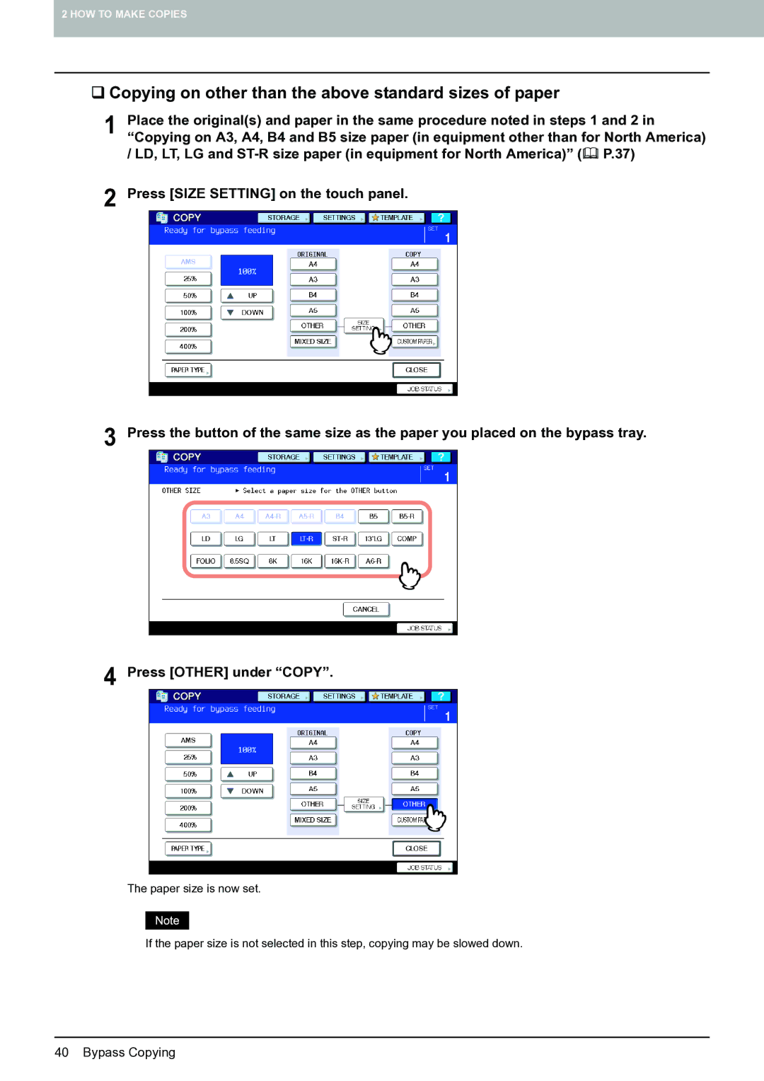 Toshiba E-STUDIO555 manual ‰ Copying on other than the above standard sizes of paper 