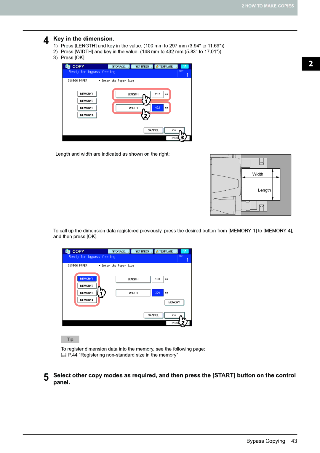 Toshiba E-STUDIO555 manual Key in the dimension 