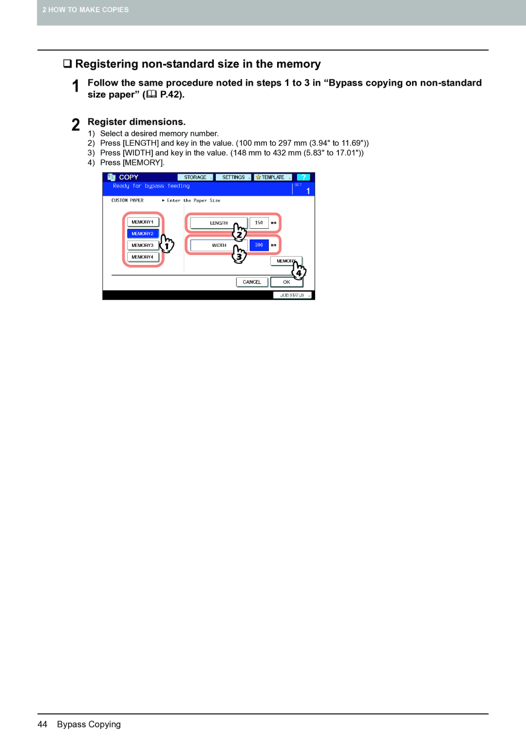 Toshiba E-STUDIO555 manual ‰ Registering non-standard size in the memory 