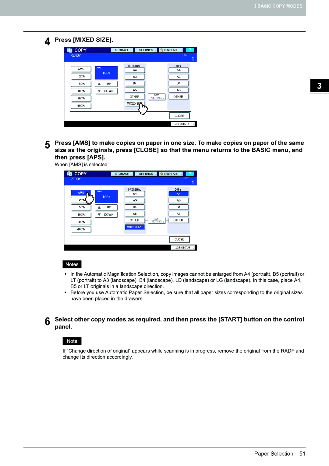 Toshiba E-STUDIO555 manual Press Mixed Size 