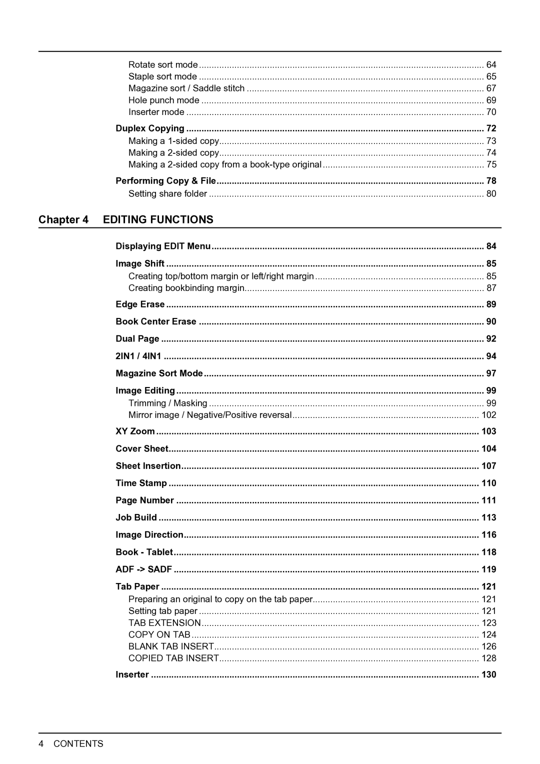 Toshiba E-STUDIO555 manual 103, 104, 107, 110, 111, 113, 116, 118, 119, 121, 130 