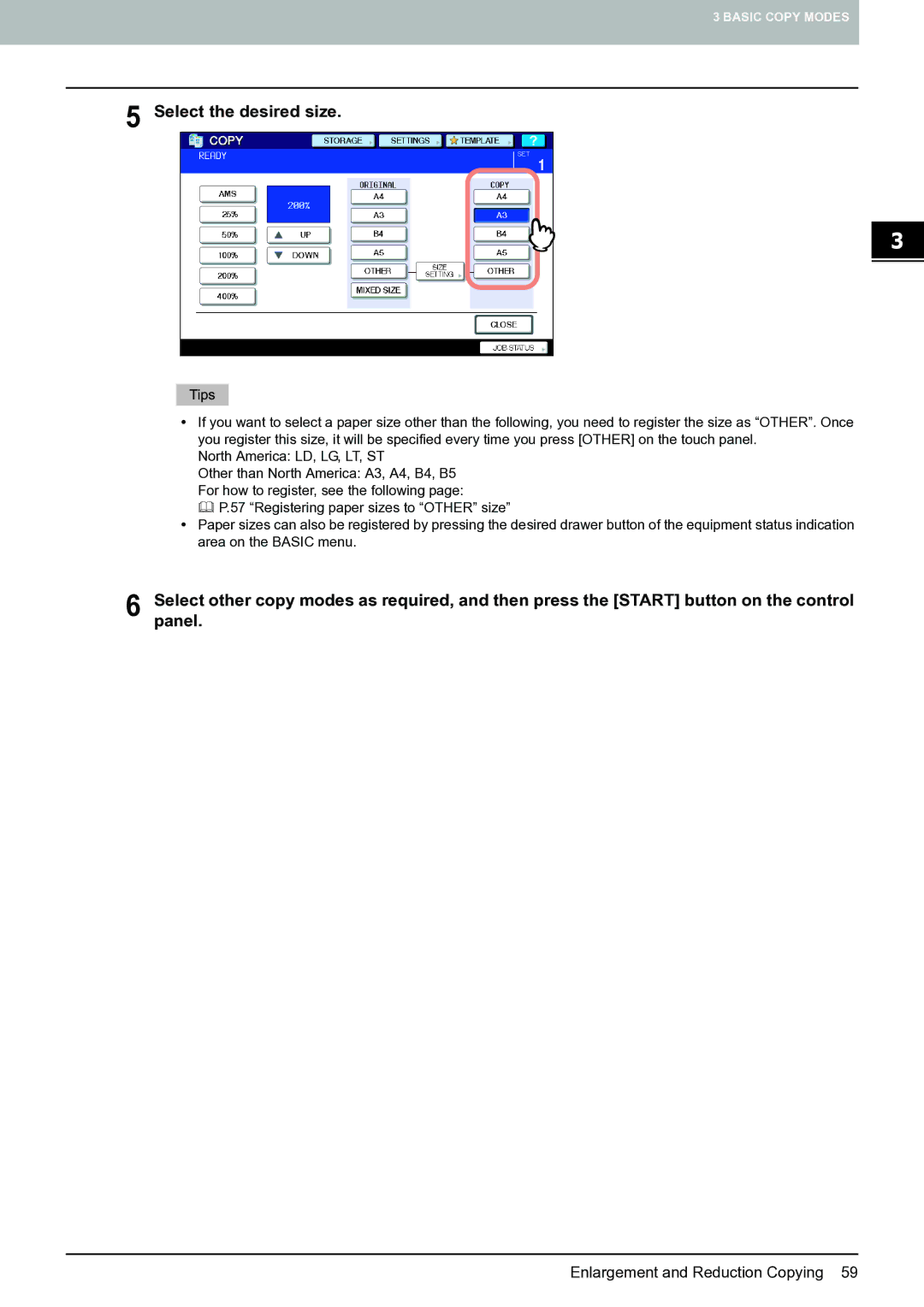 Toshiba E-STUDIO555 manual Select the desired size 