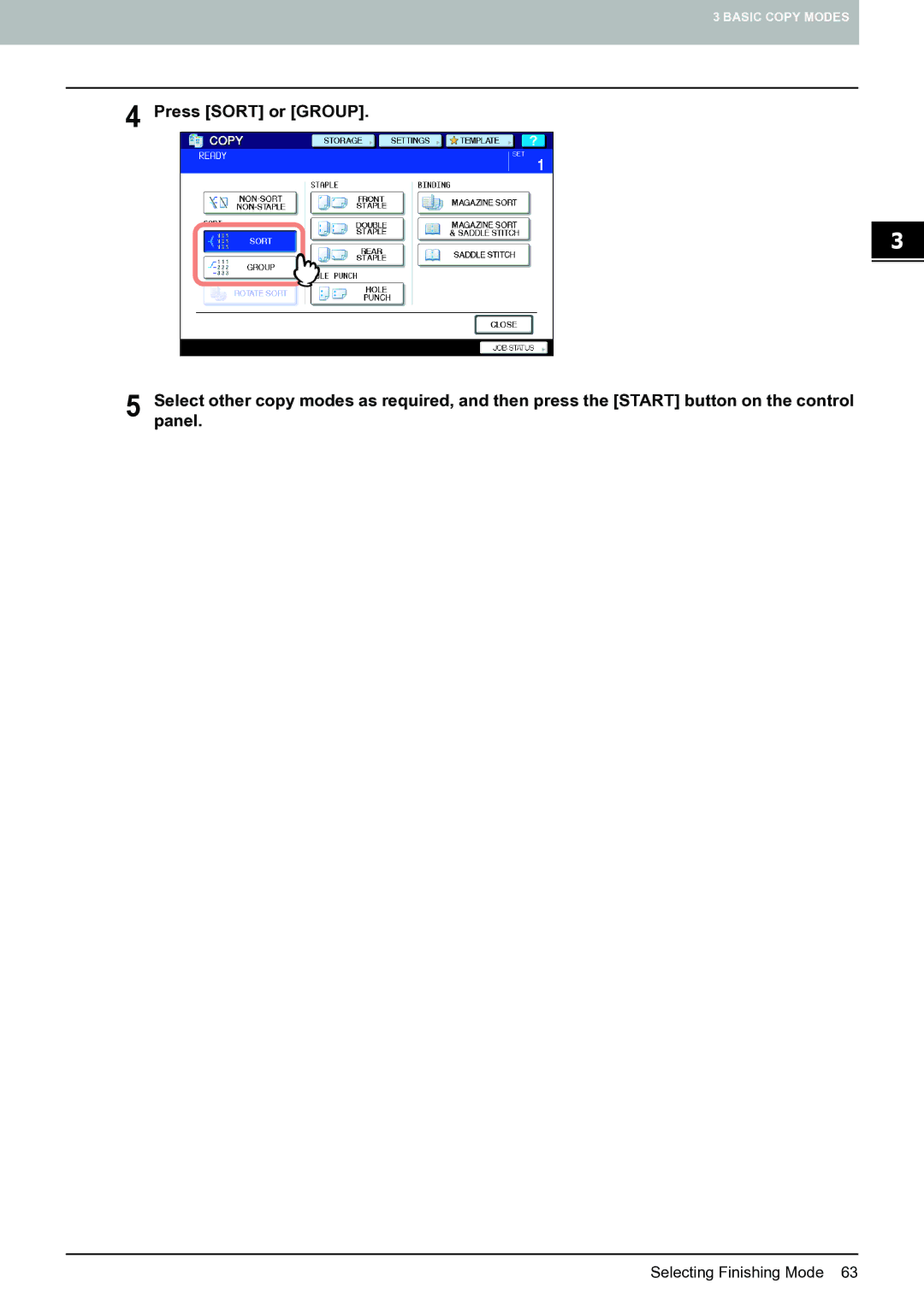 Toshiba E-STUDIO555 manual Selecting Finishing Mode 