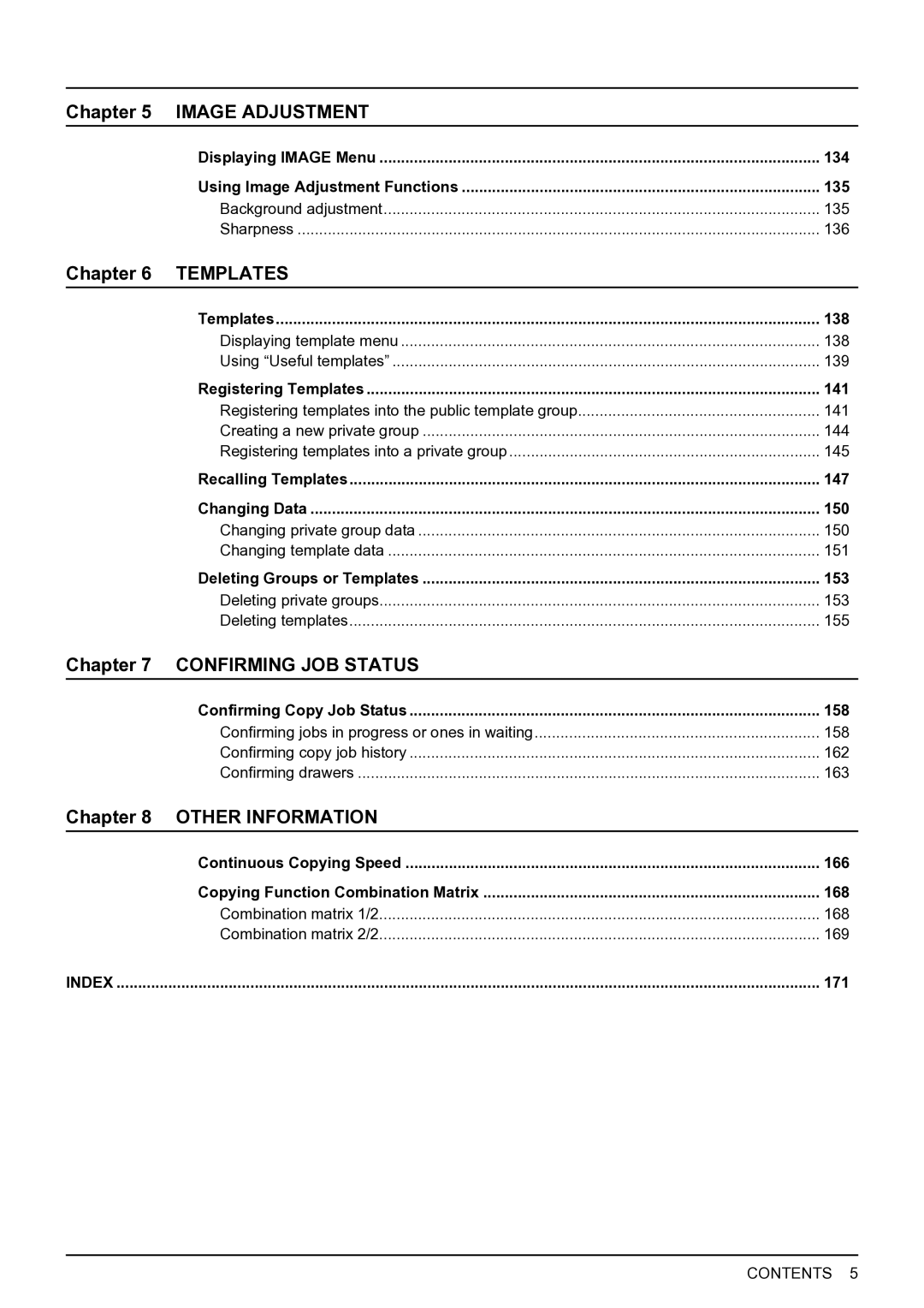 Toshiba E-STUDIO555 manual 134, 135, 138, 141, 147, 150, 153, 158, 166, 168, 171 