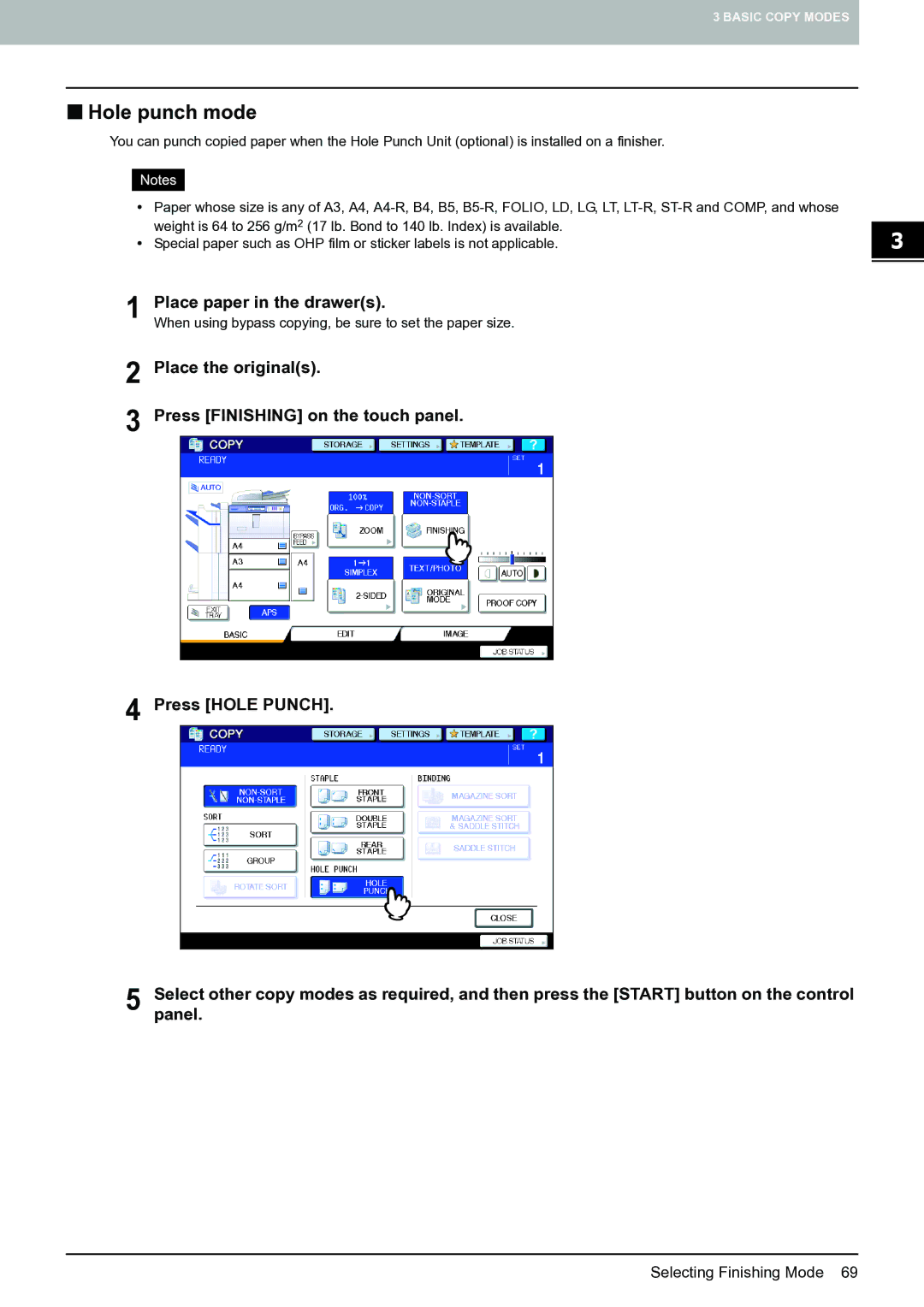 Toshiba E-STUDIO555 manual „ Hole punch mode 