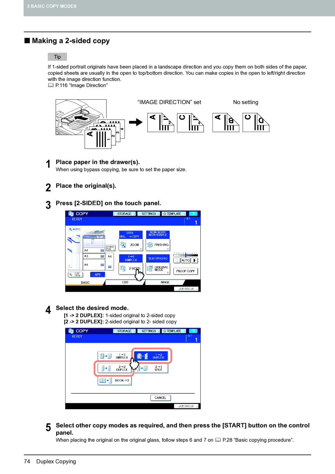 Toshiba E-STUDIO555 manual „ Making a 2-sided copy 