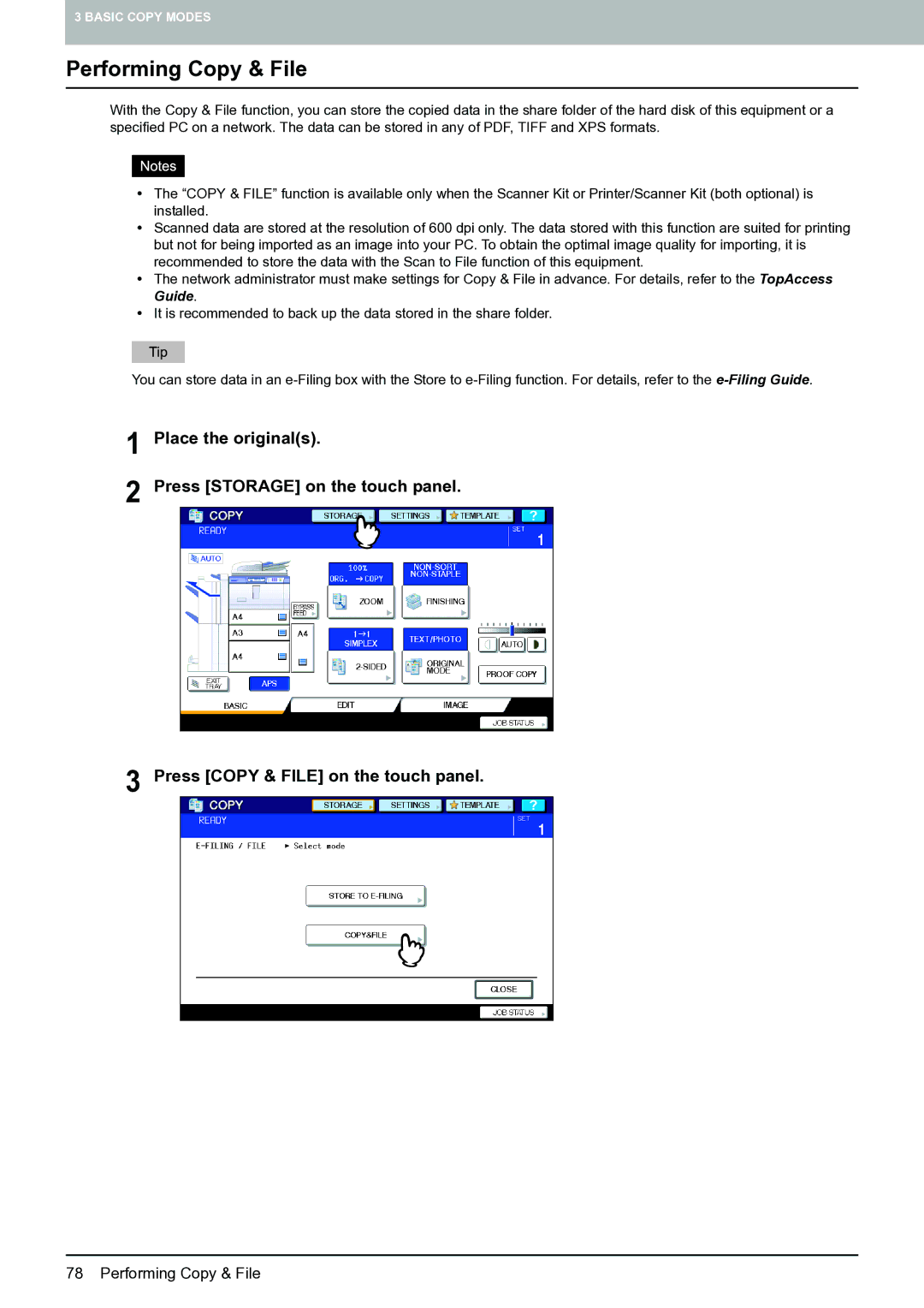 Toshiba E-STUDIO555 manual Performing Copy & File 