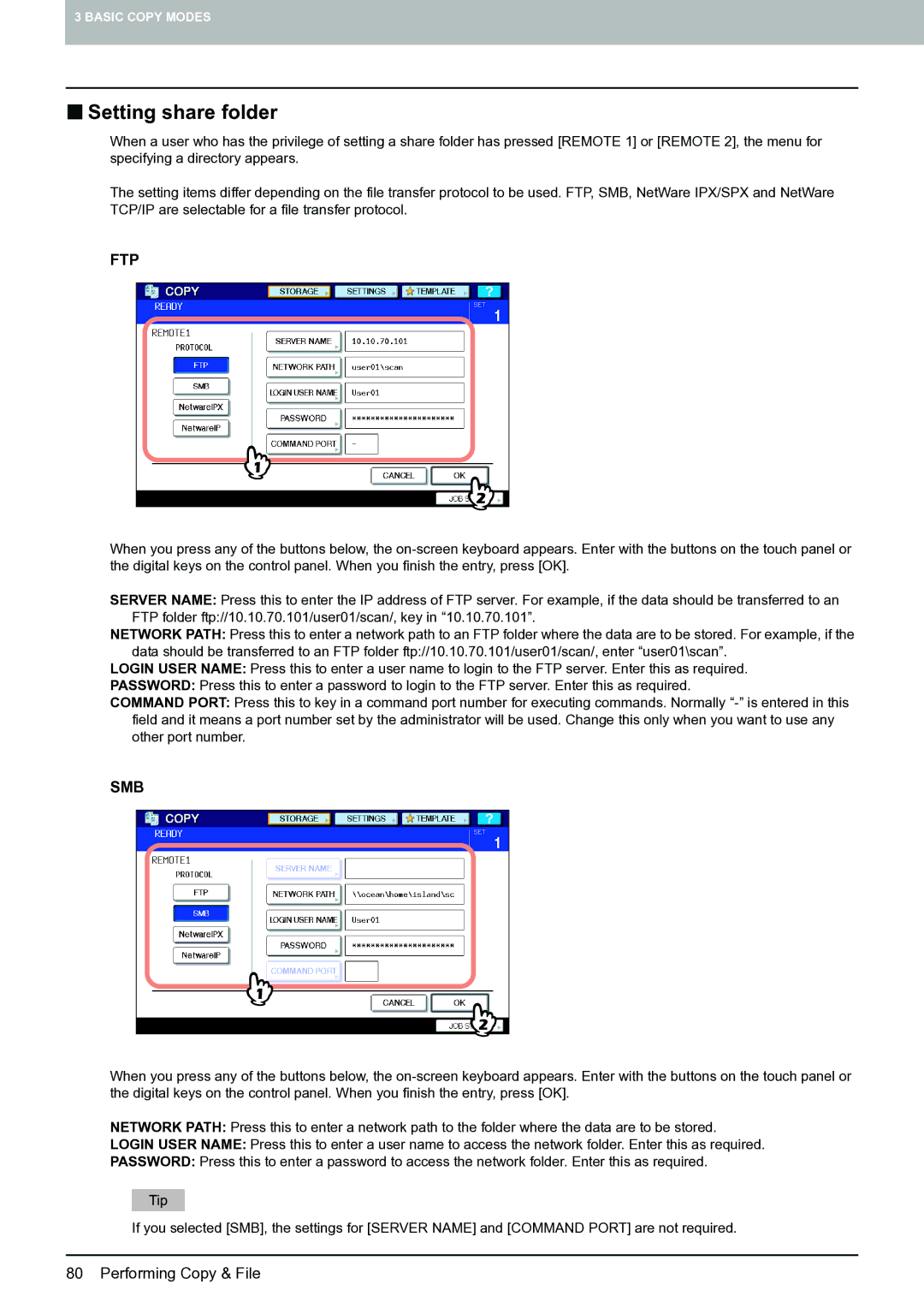 Toshiba E-STUDIO555 manual „ Setting share folder, Ftp 