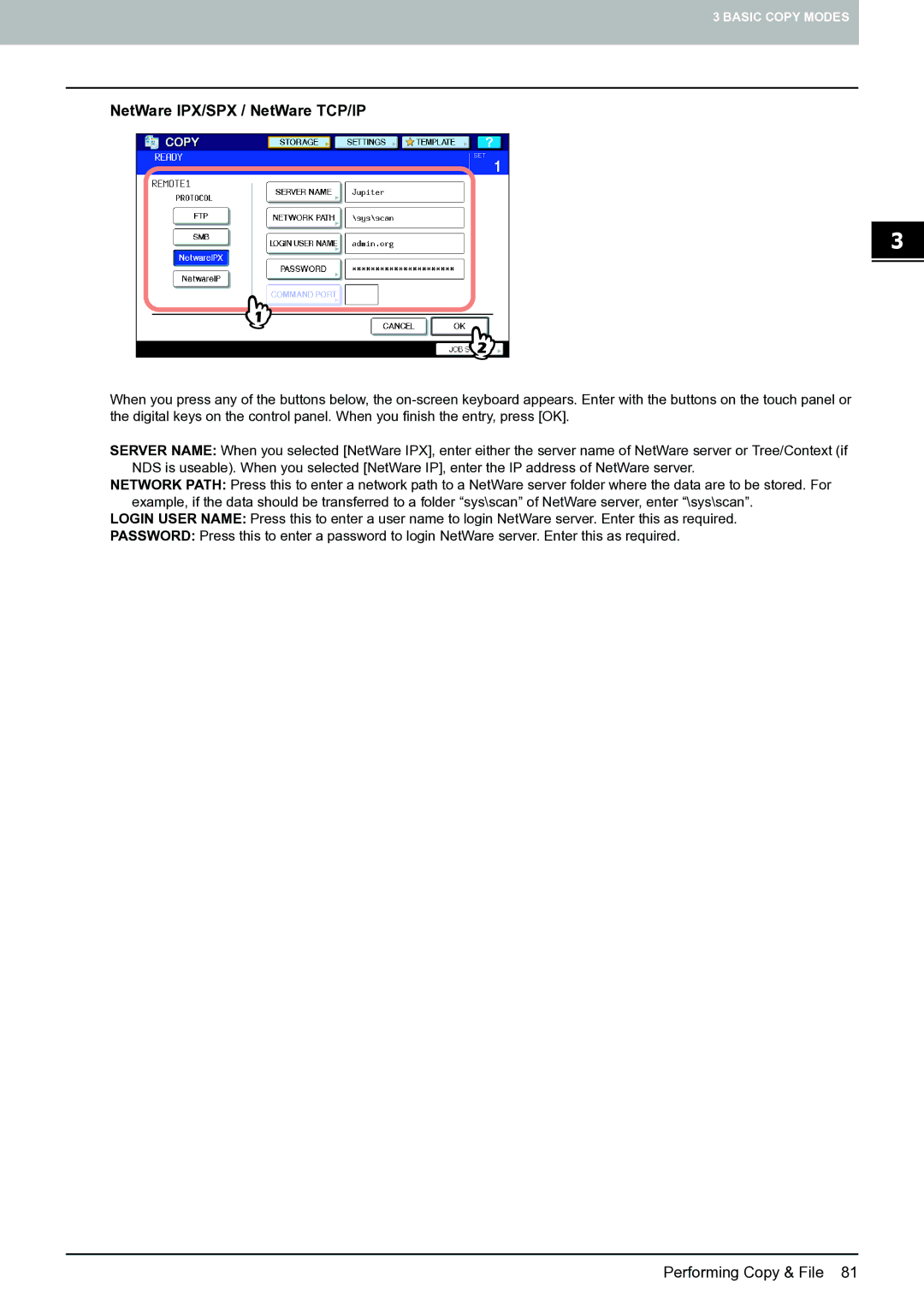 Toshiba E-STUDIO555 manual NetWare IPX/SPX / NetWare TCP/IP 