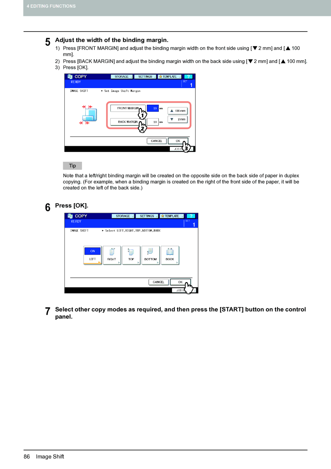 Toshiba E-STUDIO555 manual Adjust the width of the binding margin, 100 