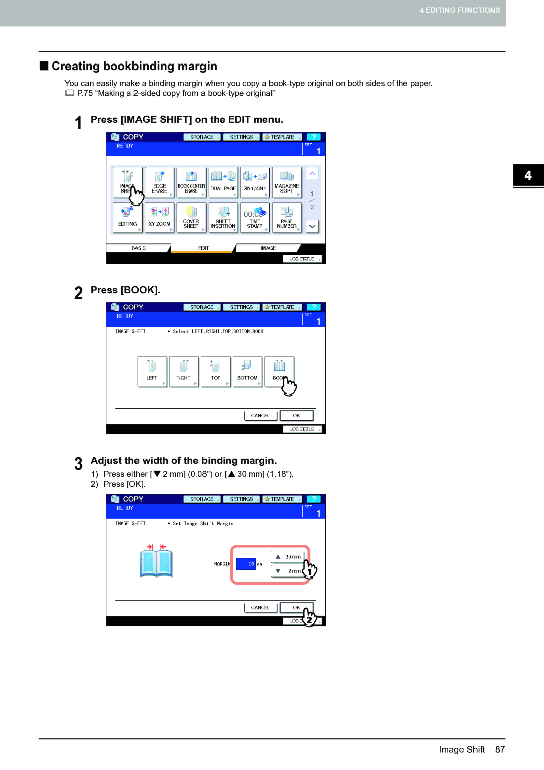 Toshiba E-STUDIO555 manual „ Creating bookbinding margin 