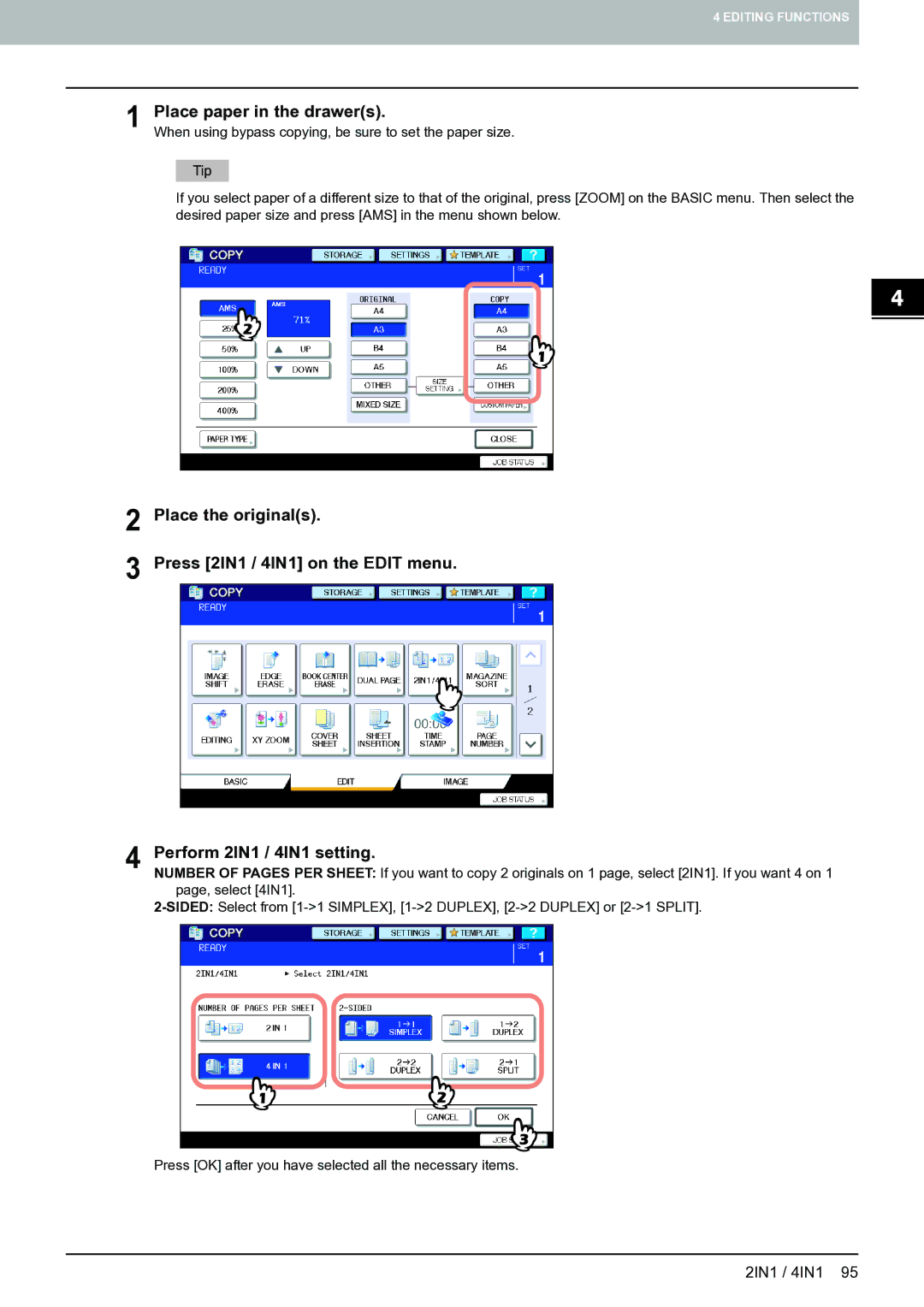 Toshiba E-STUDIO555 manual 2IN1 / 4IN1 