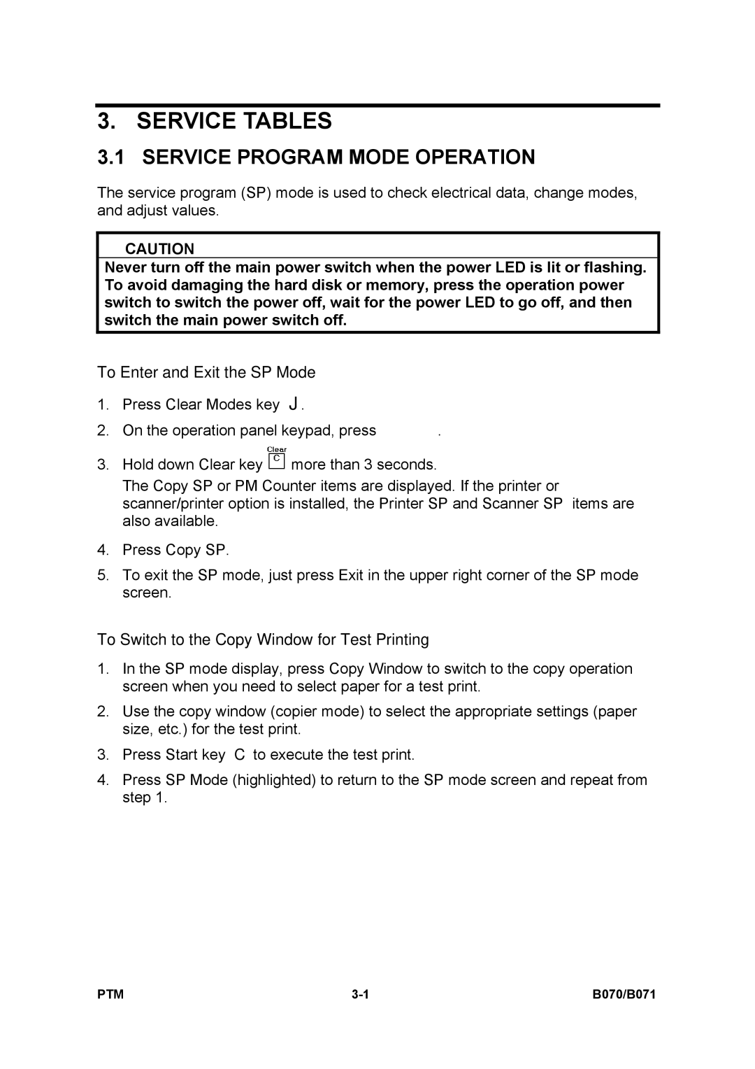 Toshiba E-STUDIO900 manual Service Program Mode Operation, To Enter and Exit the SP Mode 